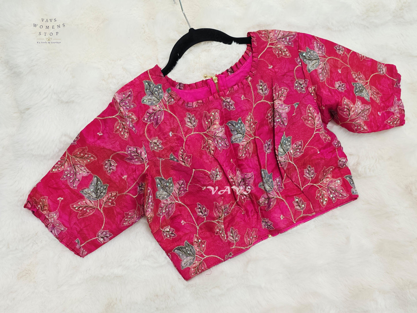 Rani Pink Tissue Floral Sequin Embroidered Blouse | Size 36–42