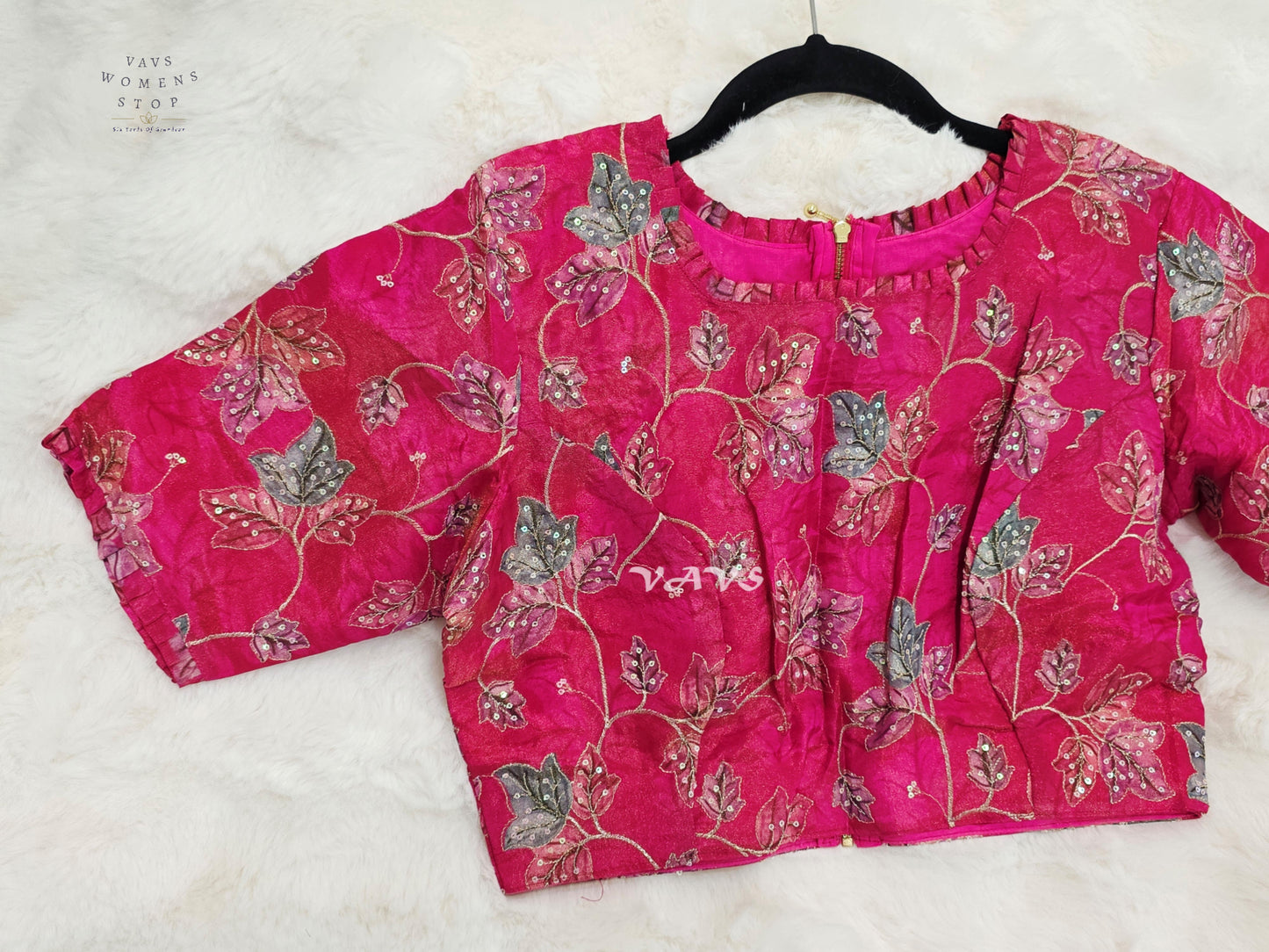 Rani Pink Tissue Floral Sequin Embroidered Blouse | Size 36–42