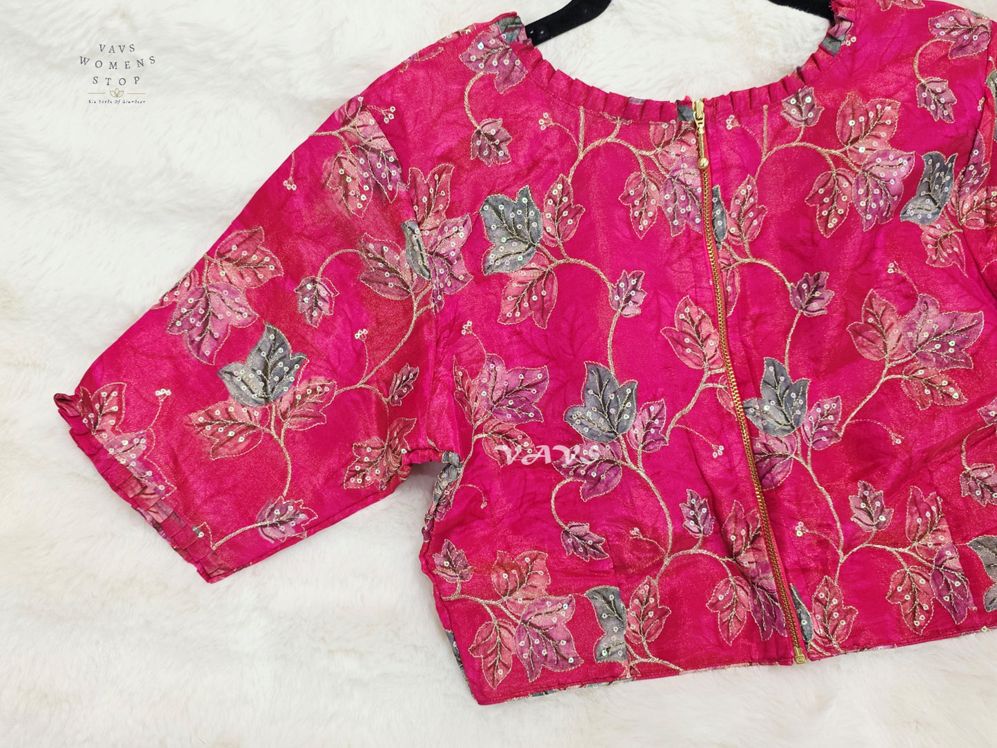 Rani Pink Tissue Floral Sequin Embroidered Blouse | Size 36–42