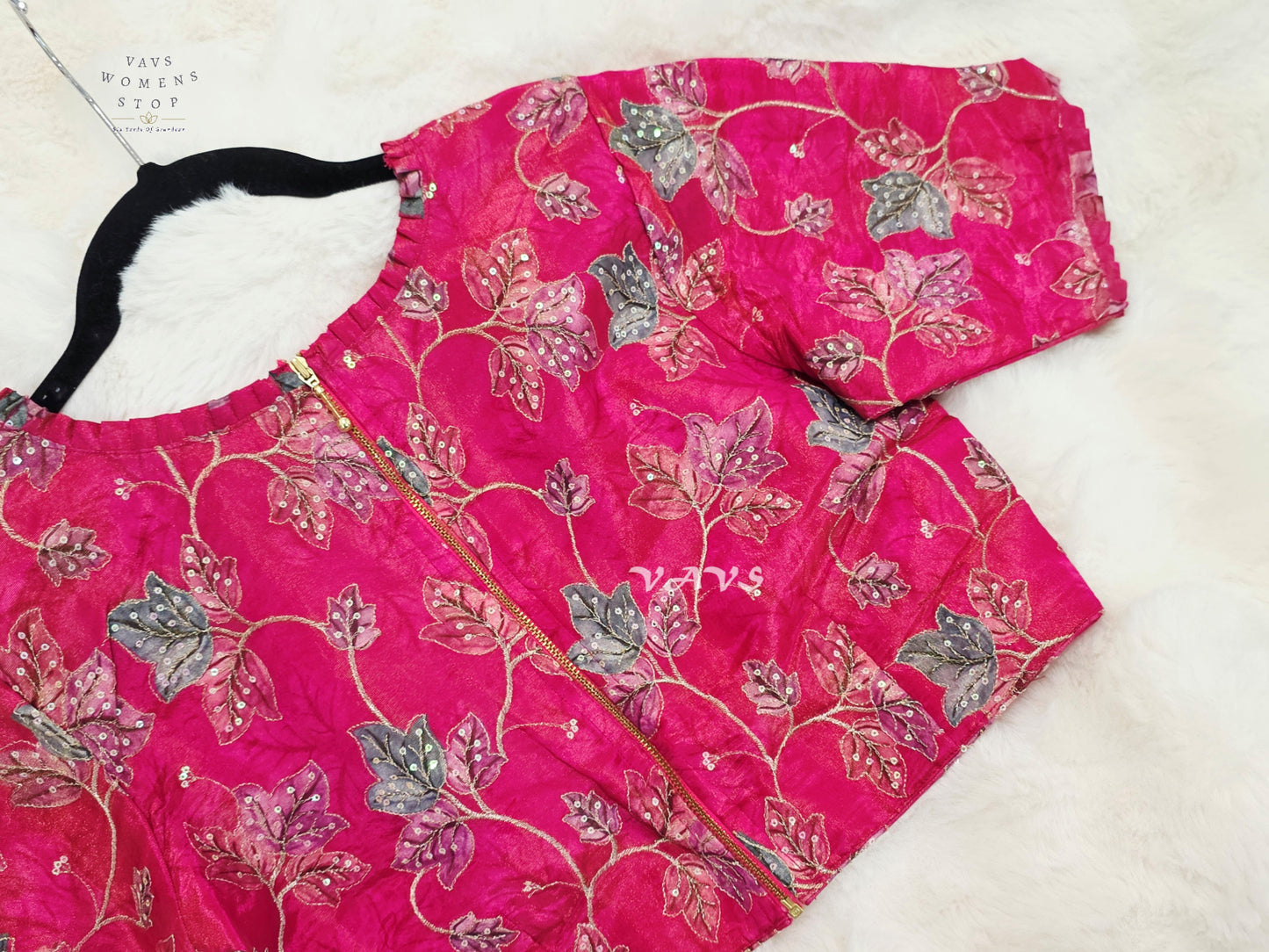 Rani Pink Tissue Floral Sequin Embroidered Blouse | Size 36–42