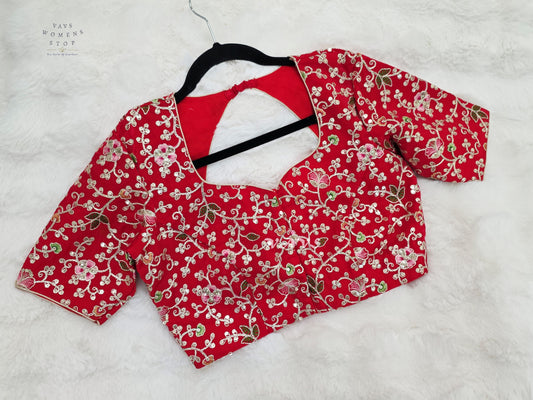 Ruby Radiance Space Silk Floral Embroidered Blouse | Size 38–44