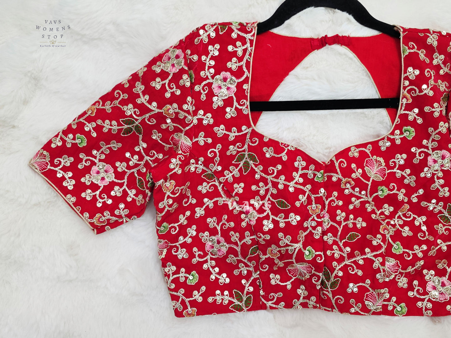 Ruby Radiance Space Silk Floral Embroidered Blouse | Size 38–44