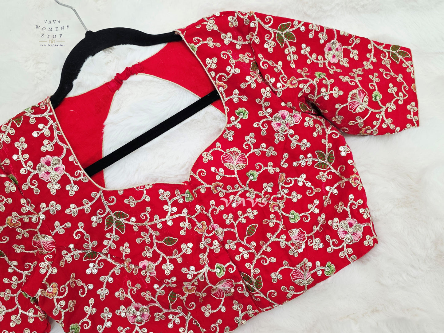 Ruby Radiance Space Silk Floral Embroidered Blouse | Size 38–44