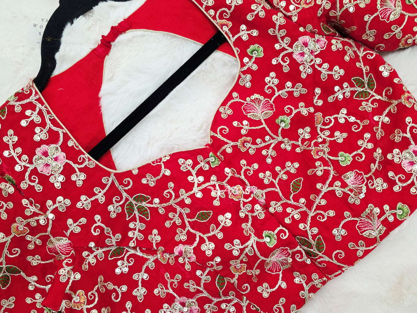 Ruby Radiance Space Silk Floral Embroidered Blouse | Size 38–44
