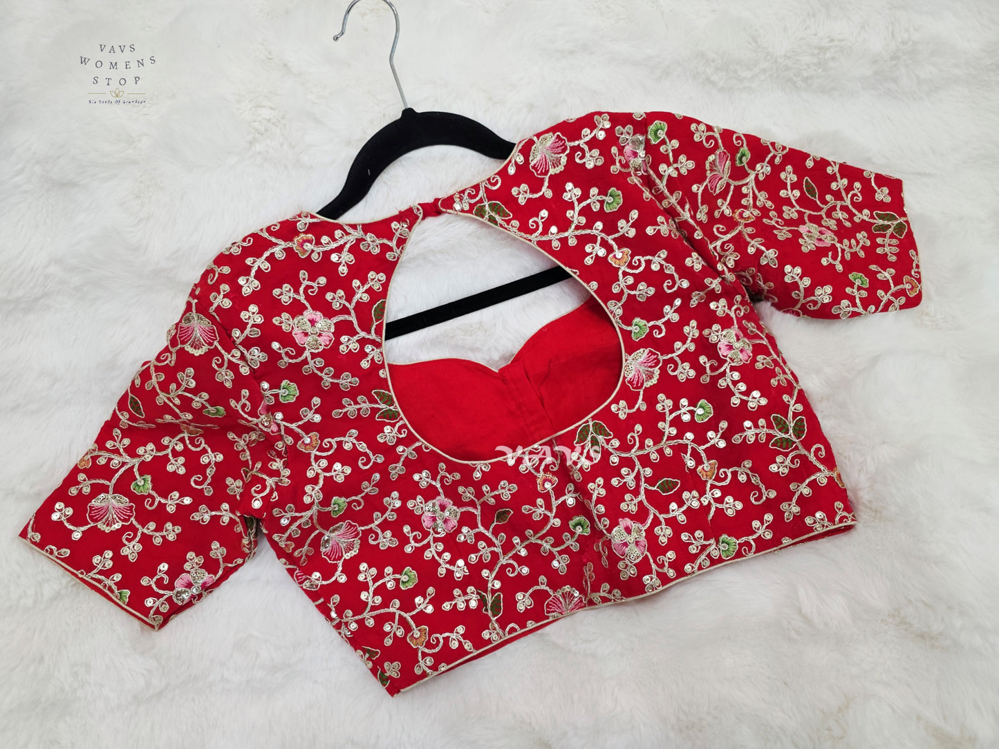 Ruby Radiance Space Silk Floral Embroidered Blouse | Size 38–44