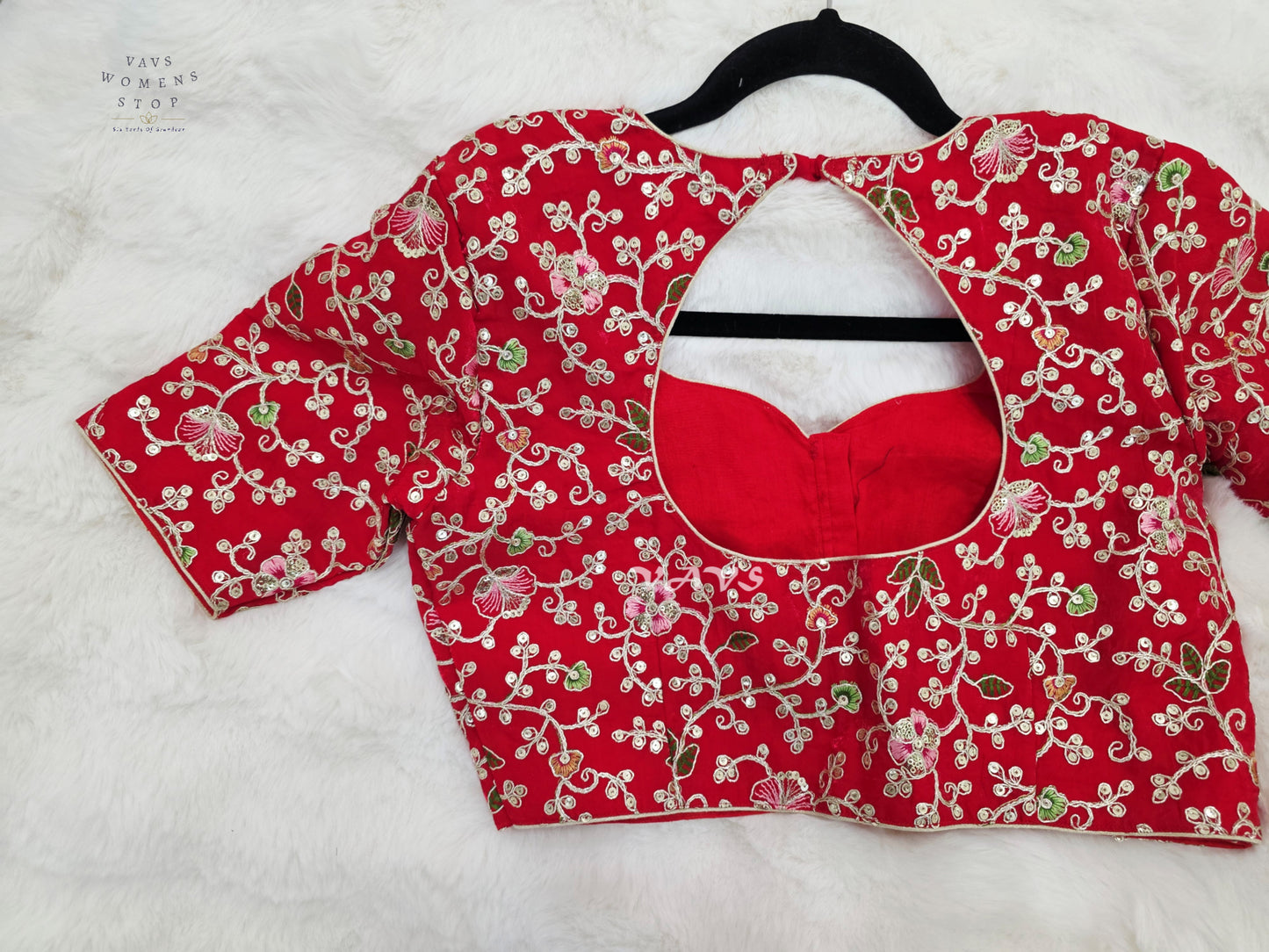Ruby Radiance Space Silk Floral Embroidered Blouse | Size 38–44