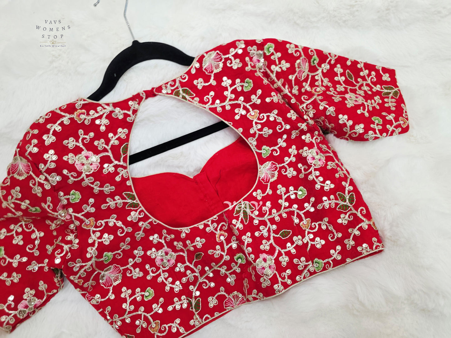 Ruby Radiance Space Silk Floral Embroidered Blouse | Size 38–44