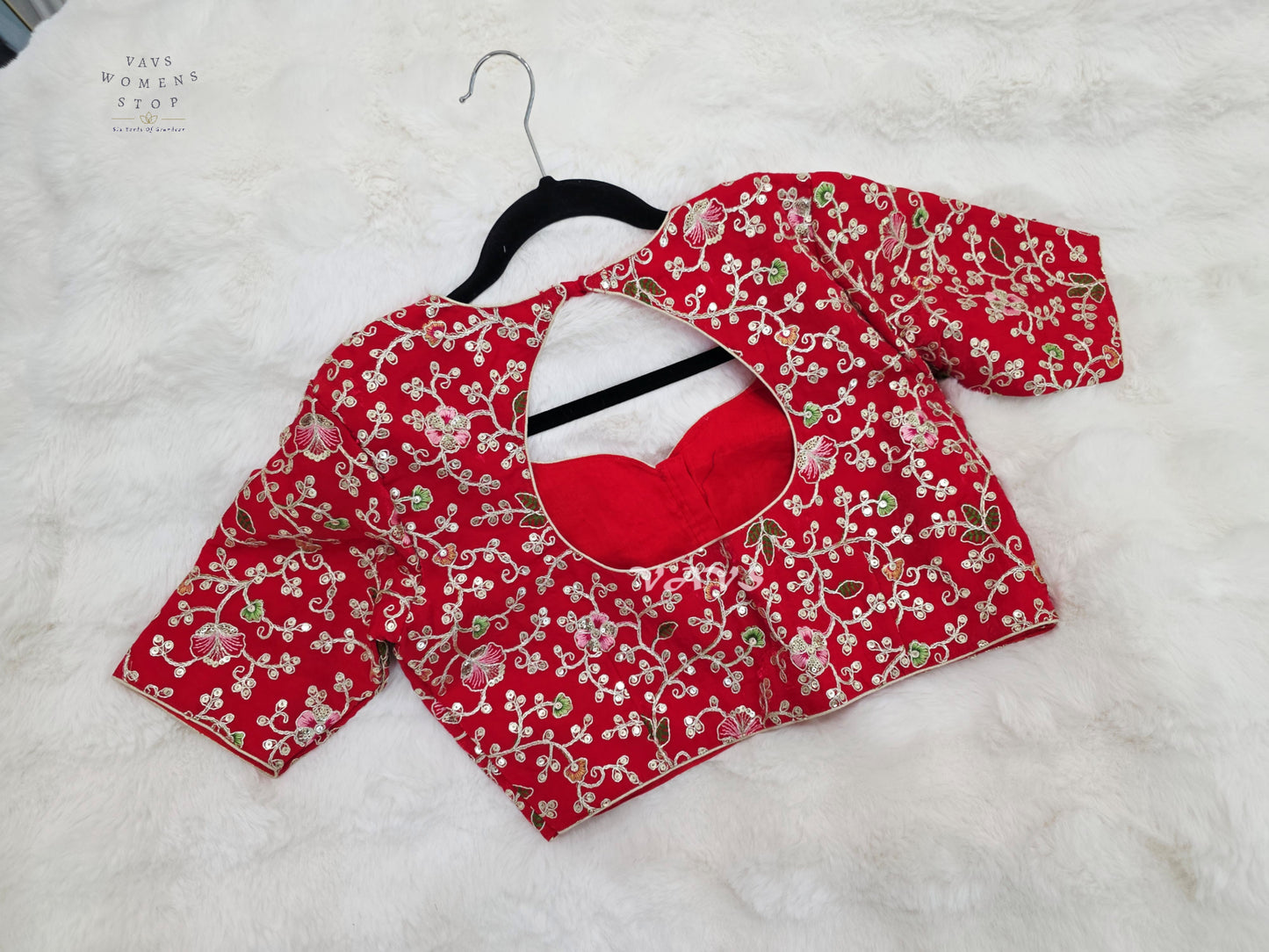 Ruby Radiance Space Silk Floral Embroidered Blouse | Size 38–44