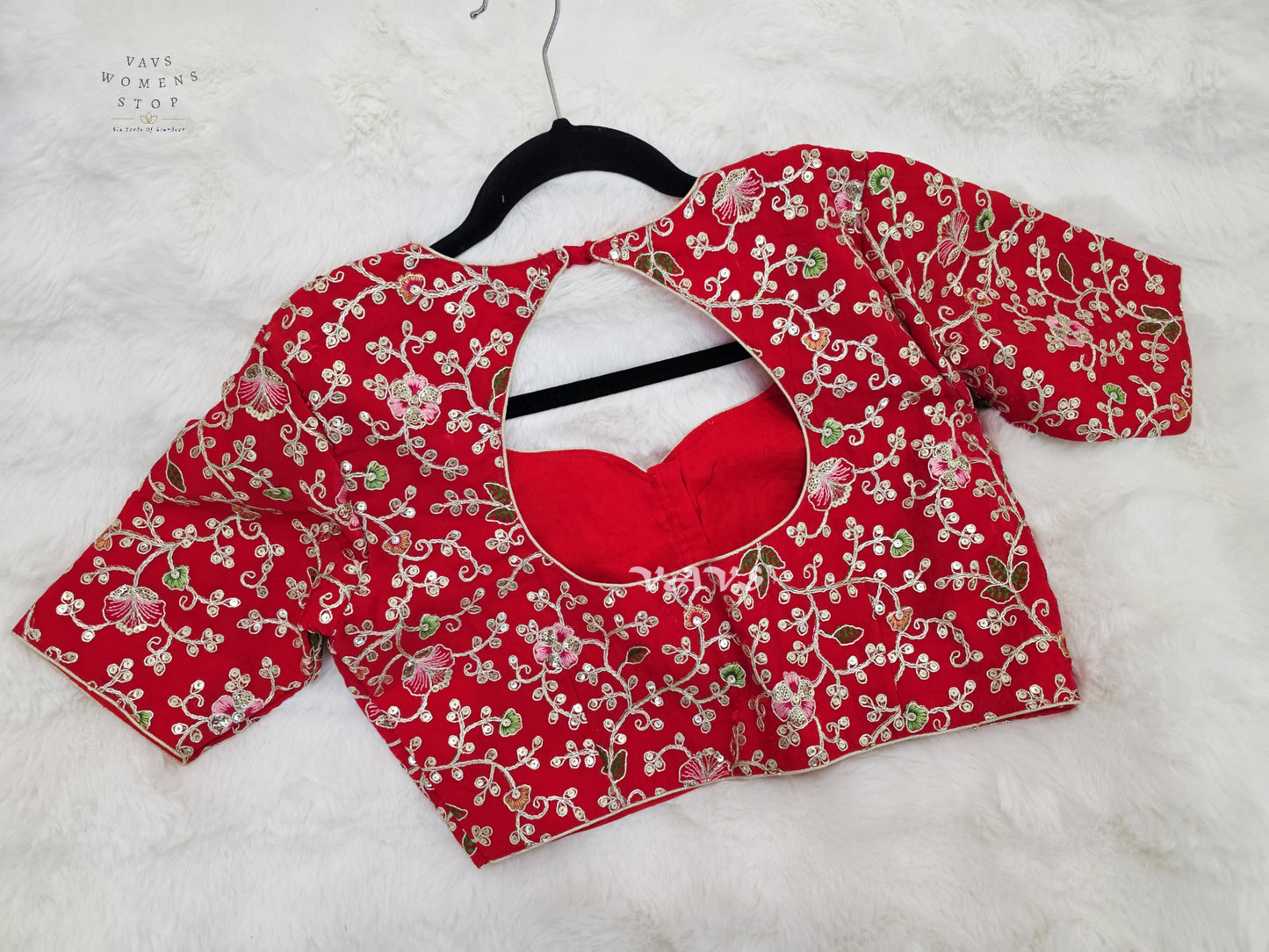 Ruby Radiance Space Silk Floral Embroidered Blouse | Size 38–44