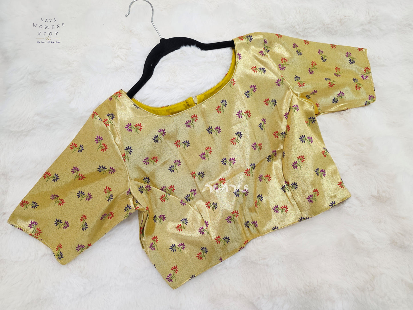 Antique Gold Tissue Banarasi Paithani Floral Blouse | Size 38–44