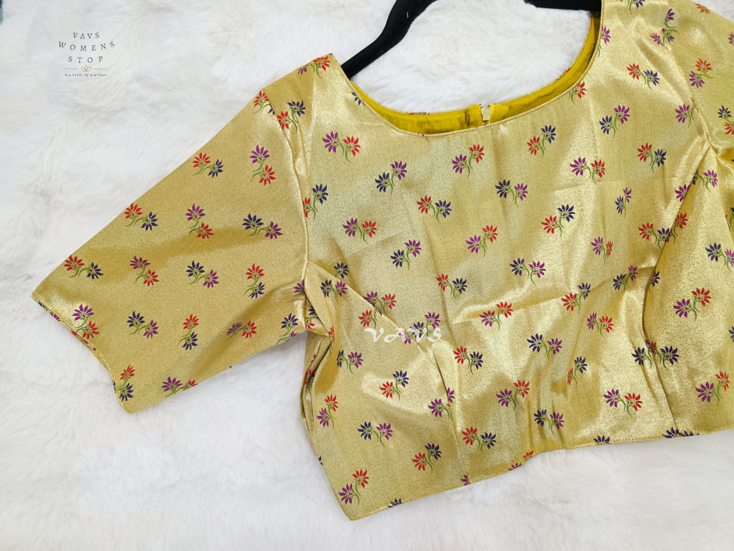 Antique Gold Tissue Banarasi Paithani Floral Blouse | Size 38–44