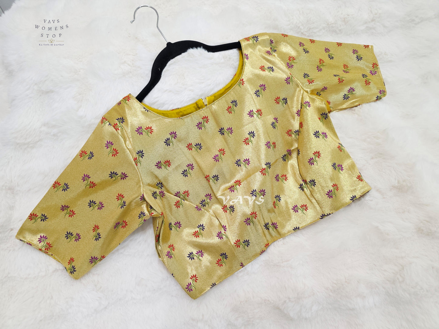 Antique Gold Tissue Banarasi Paithani Floral Blouse | Size 38–44