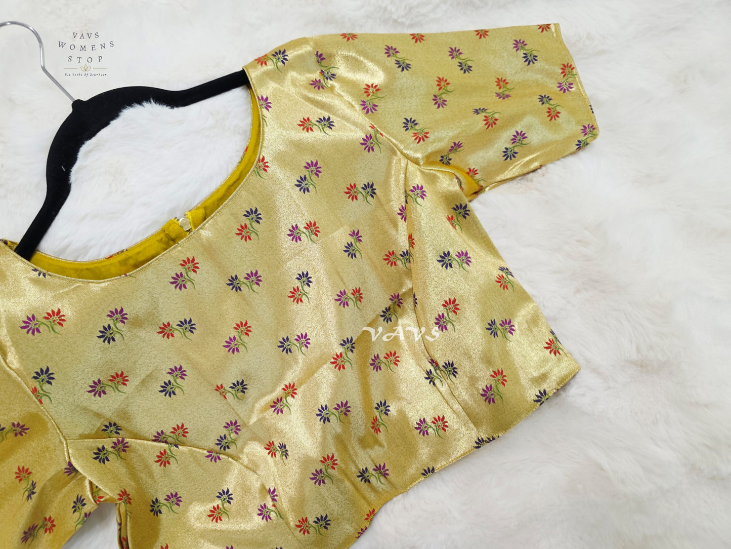 Antique Gold Tissue Banarasi Paithani Floral Blouse | Size 38–44