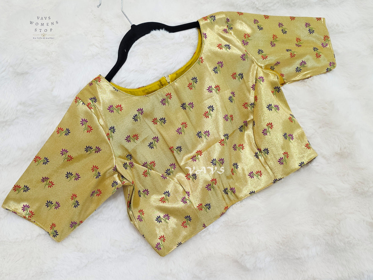 Antique Gold Tissue Banarasi Paithani Floral Blouse | Size 38–44