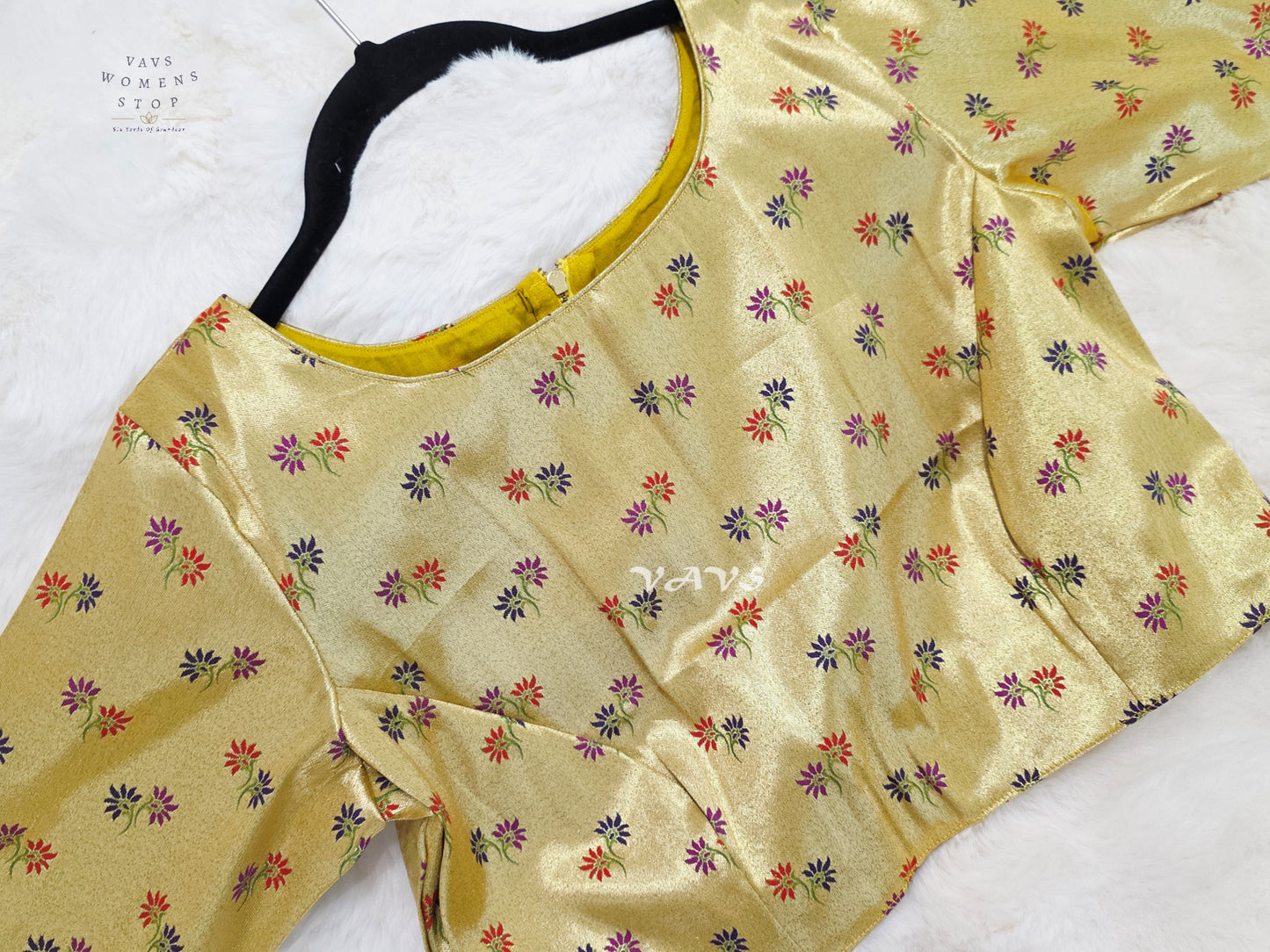 Antique Gold Tissue Banarasi Paithani Floral Blouse | Size 38–44