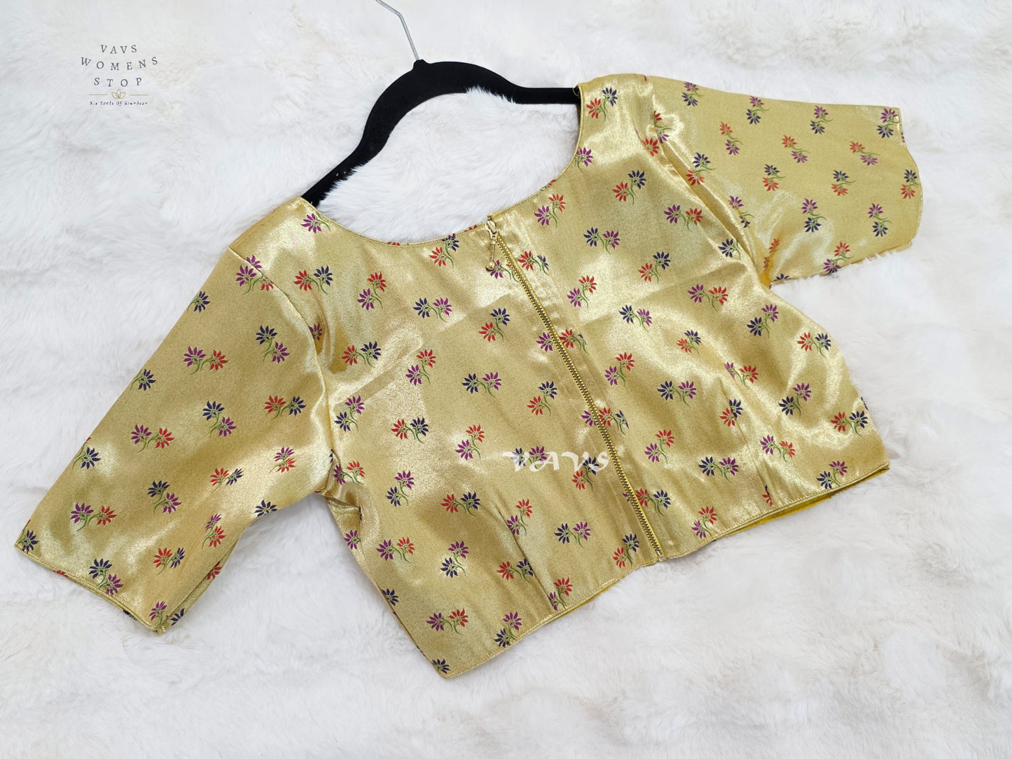 Antique Gold Tissue Banarasi Paithani Floral Blouse | Size 38–44