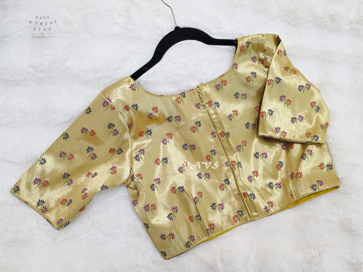 Antique Gold Tissue Banarasi Paithani Floral Blouse | Size 38–44