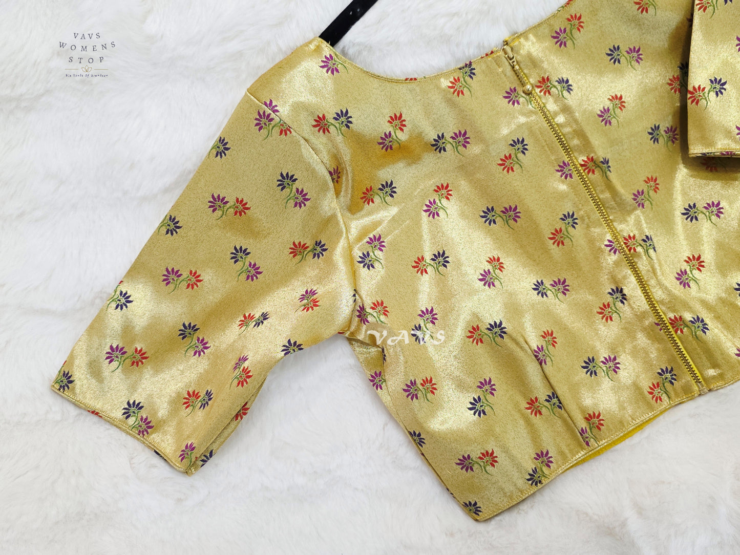 Antique Gold Tissue Banarasi Paithani Floral Blouse | Size 38–44