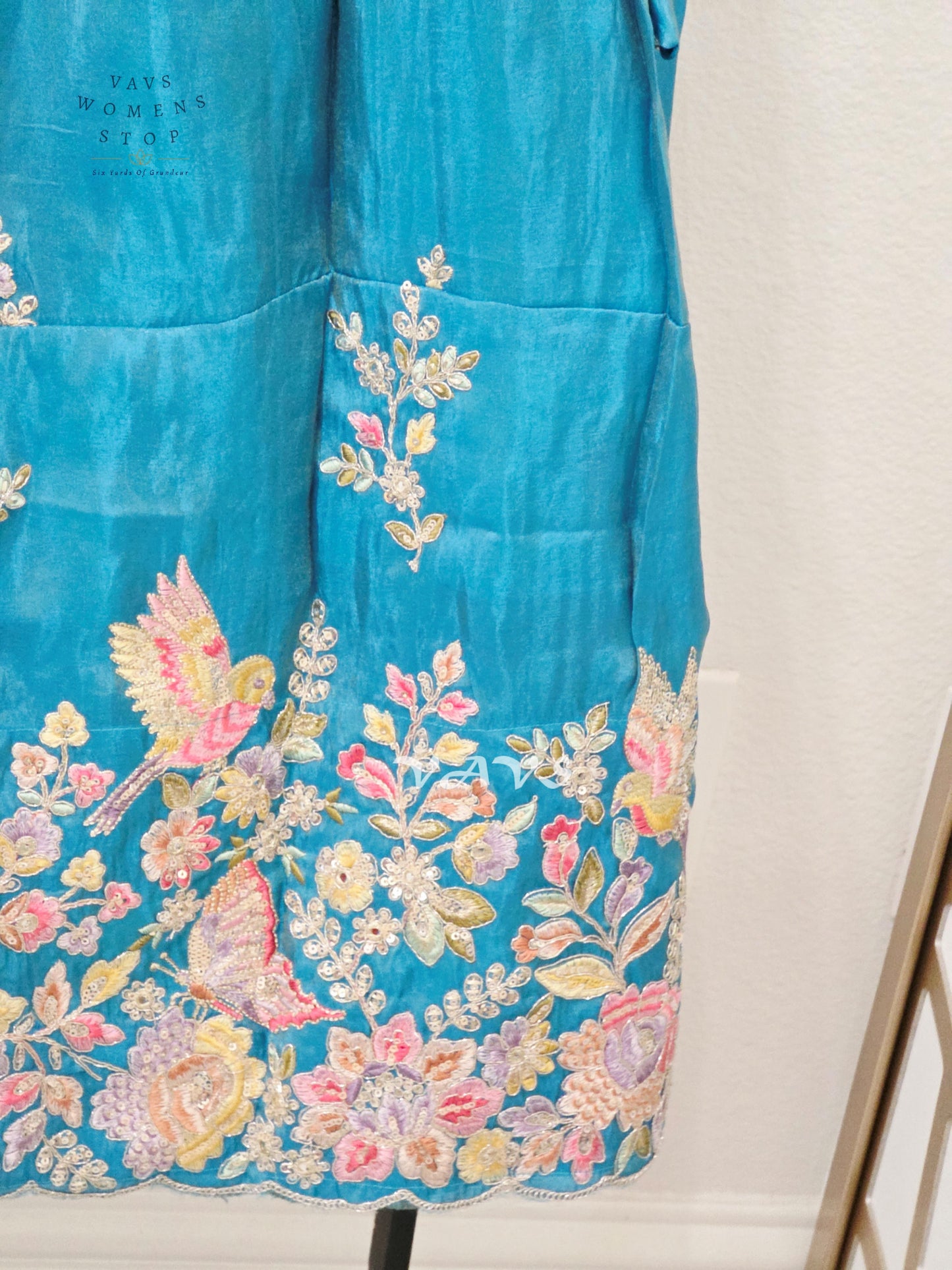 Jewel Turquoise Crepe Silk Tissue Embroidered Lehenga Set with Dusty Rose Tissue Crop Top – Girls 10–11