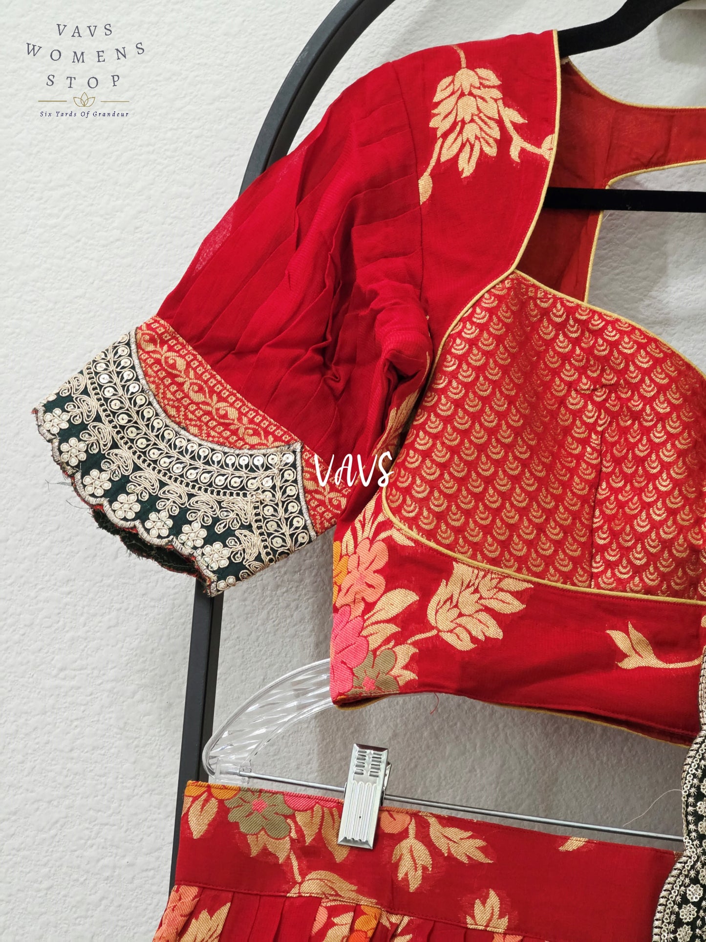 Royal Crimson Red & Emerald Black Soft Viscose Meenakari Georgette Designer Lehenga Half Saree with Chiffon Silk Dupatta & Blouse 38-44