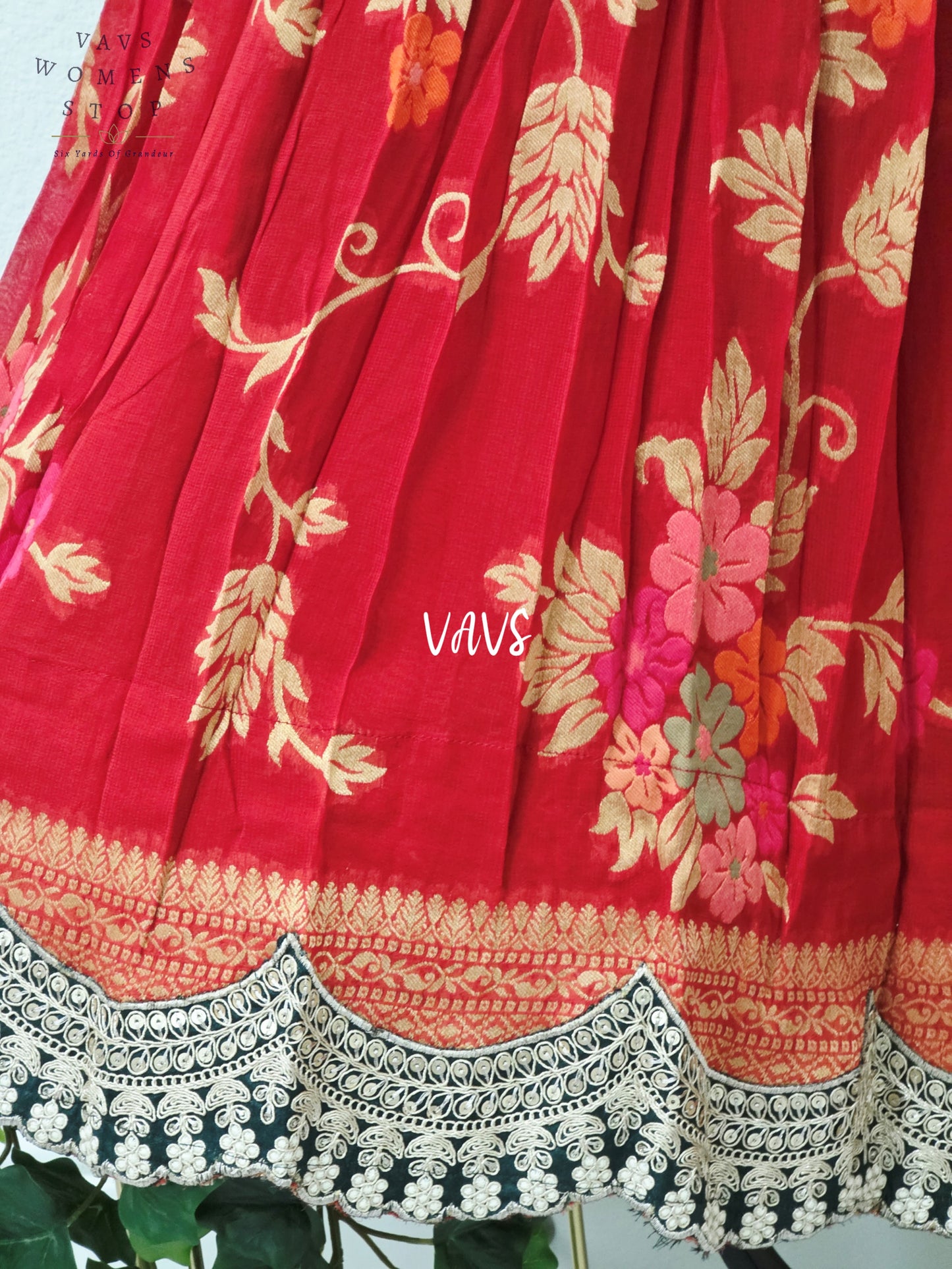 Royal Crimson Red & Emerald Black Soft Viscose Meenakari Georgette Designer Lehenga Half Saree with Chiffon Silk Dupatta & Blouse 38-44