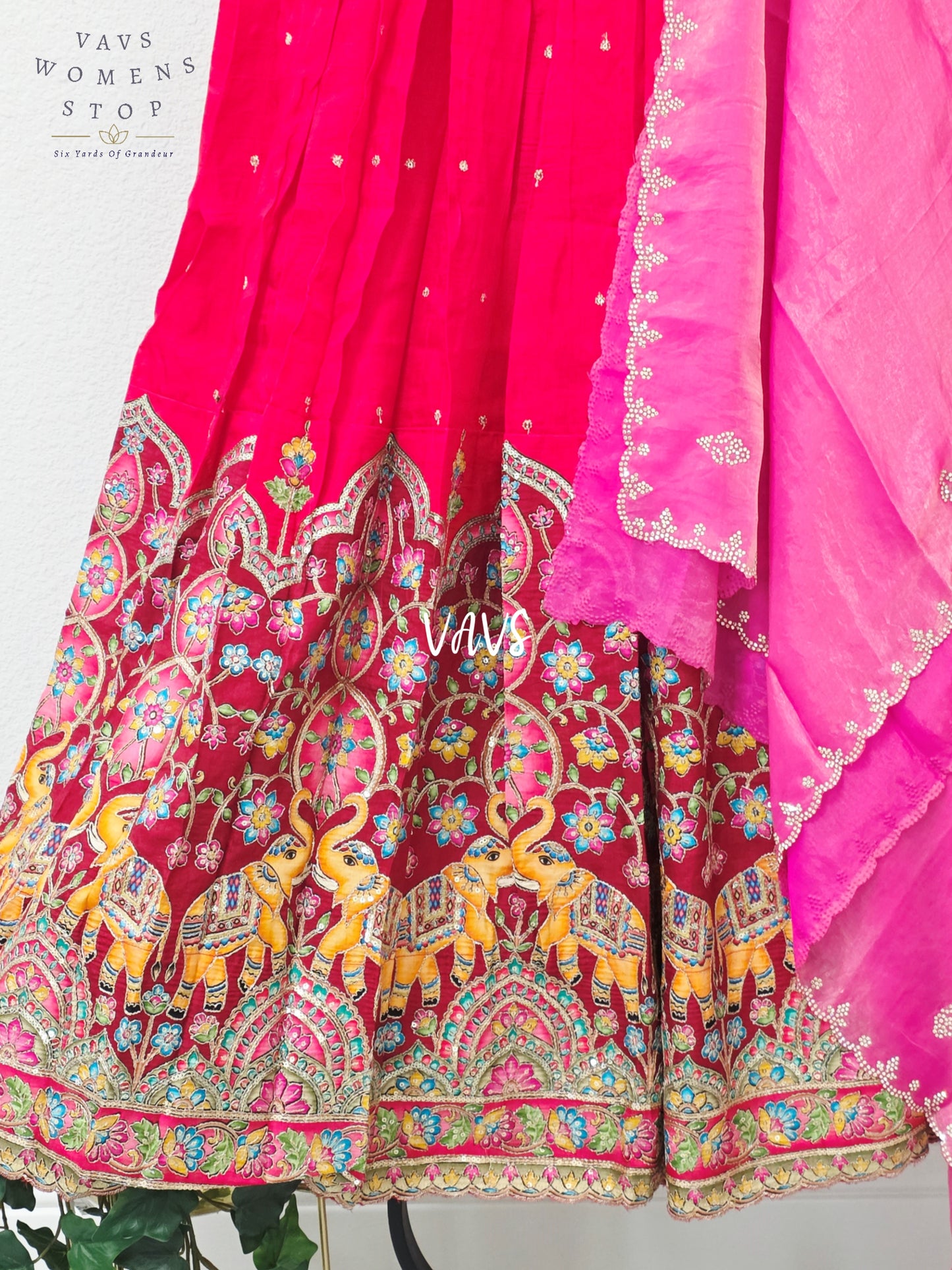 Ruby Red Soft Munga Kalamkari Elephant Embroidered Half Saree | 34-40