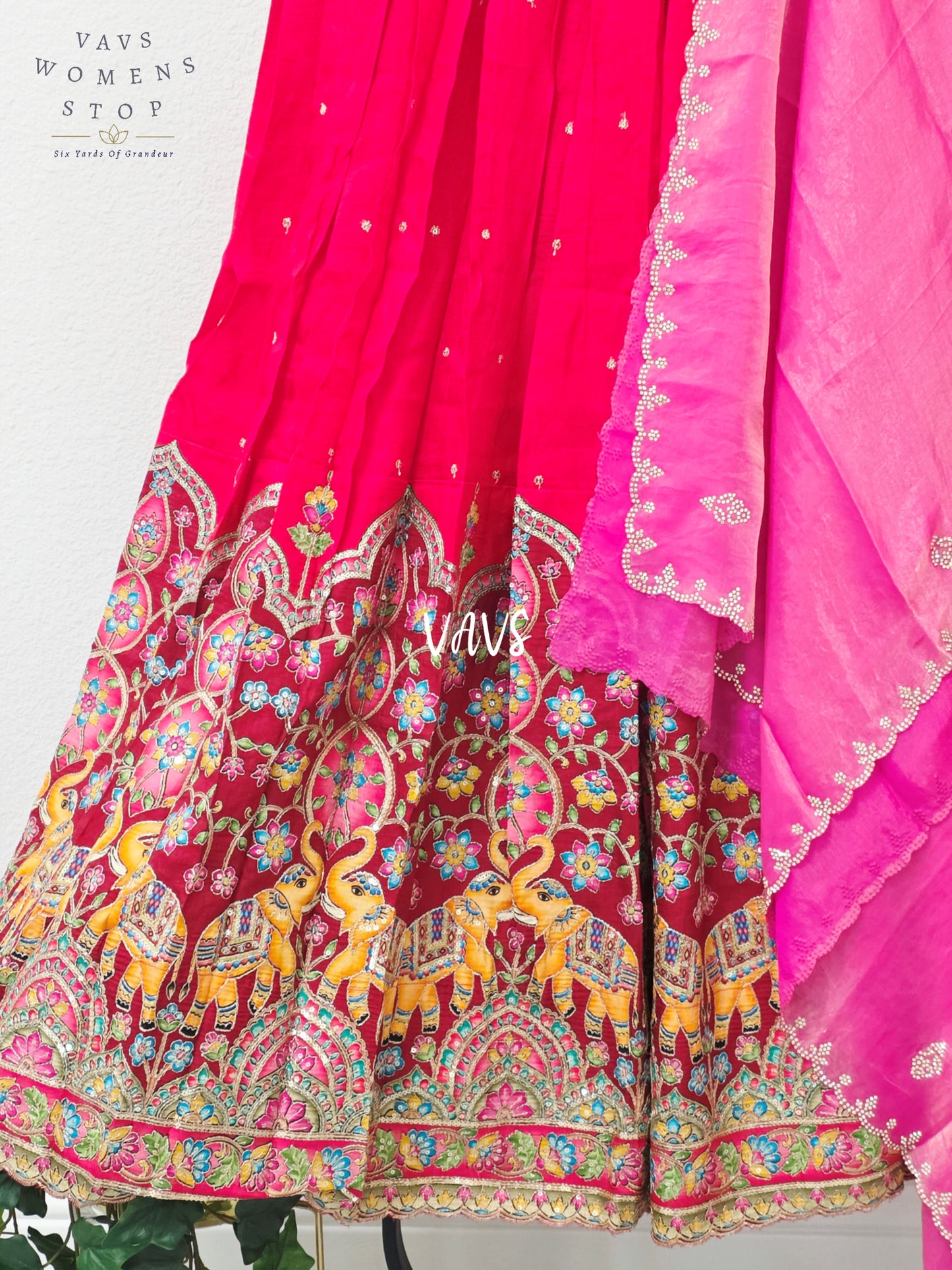 Ruby Red Soft Munga Kalamkari Elephant Embroidered Half Saree | 34-40