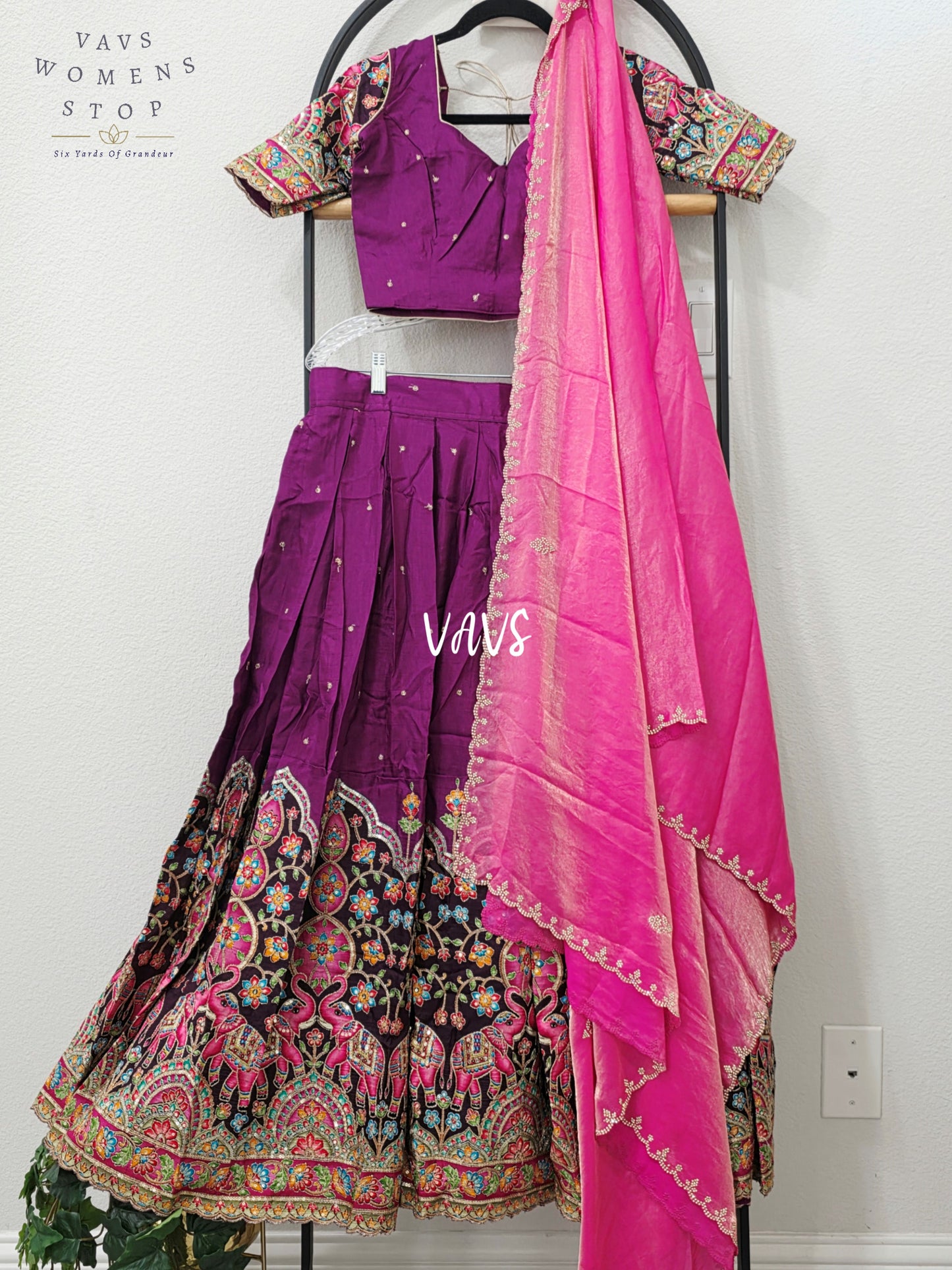 Royal Wine Soft Munga Kalamkari Embroidered Half Saree | Blouse 32-38