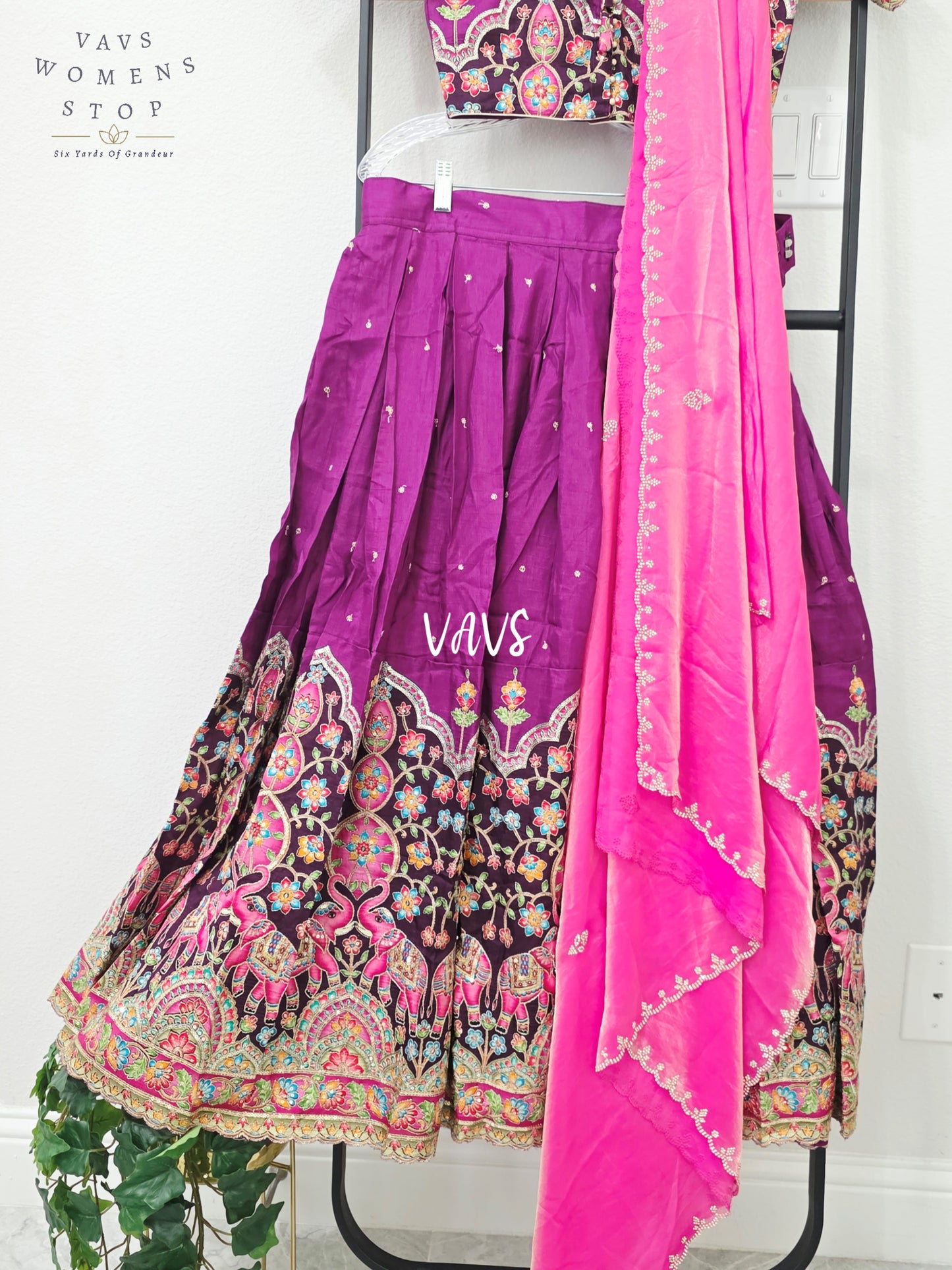 Royal Wine Soft Munga Kalamkari Embroidered Half Saree | Blouse 32-38