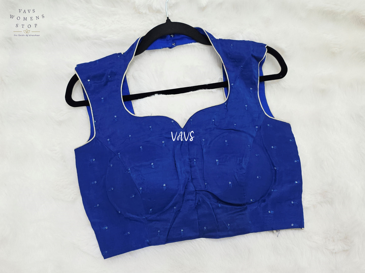 Royal Sapphire Blue Chinon Silk Padded Designer Blouse | Size 36–42