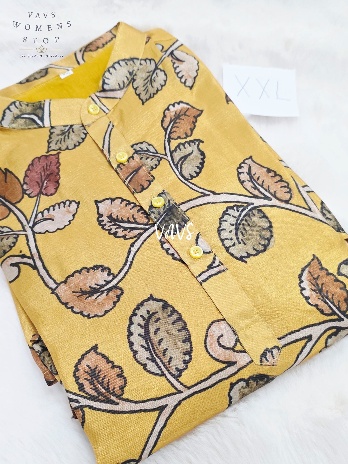 Regal Mustard Gold Kalamkari Tussar Silk Botanical Men’s Haldi Kurta – Size XXL