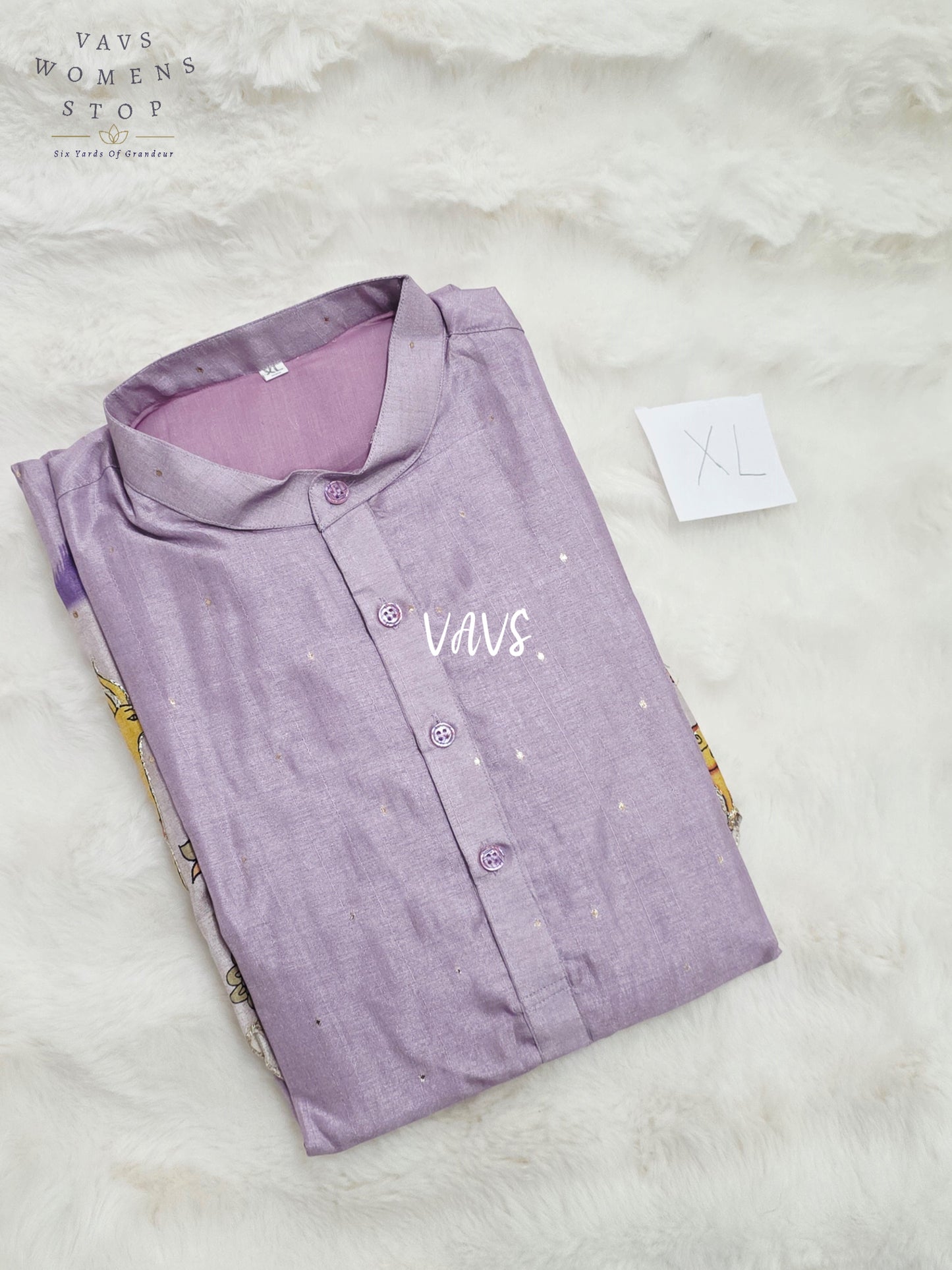Lavender Mist Tussar Silk Wildlife Kalamkari Border Men’s Kurta – Size XL