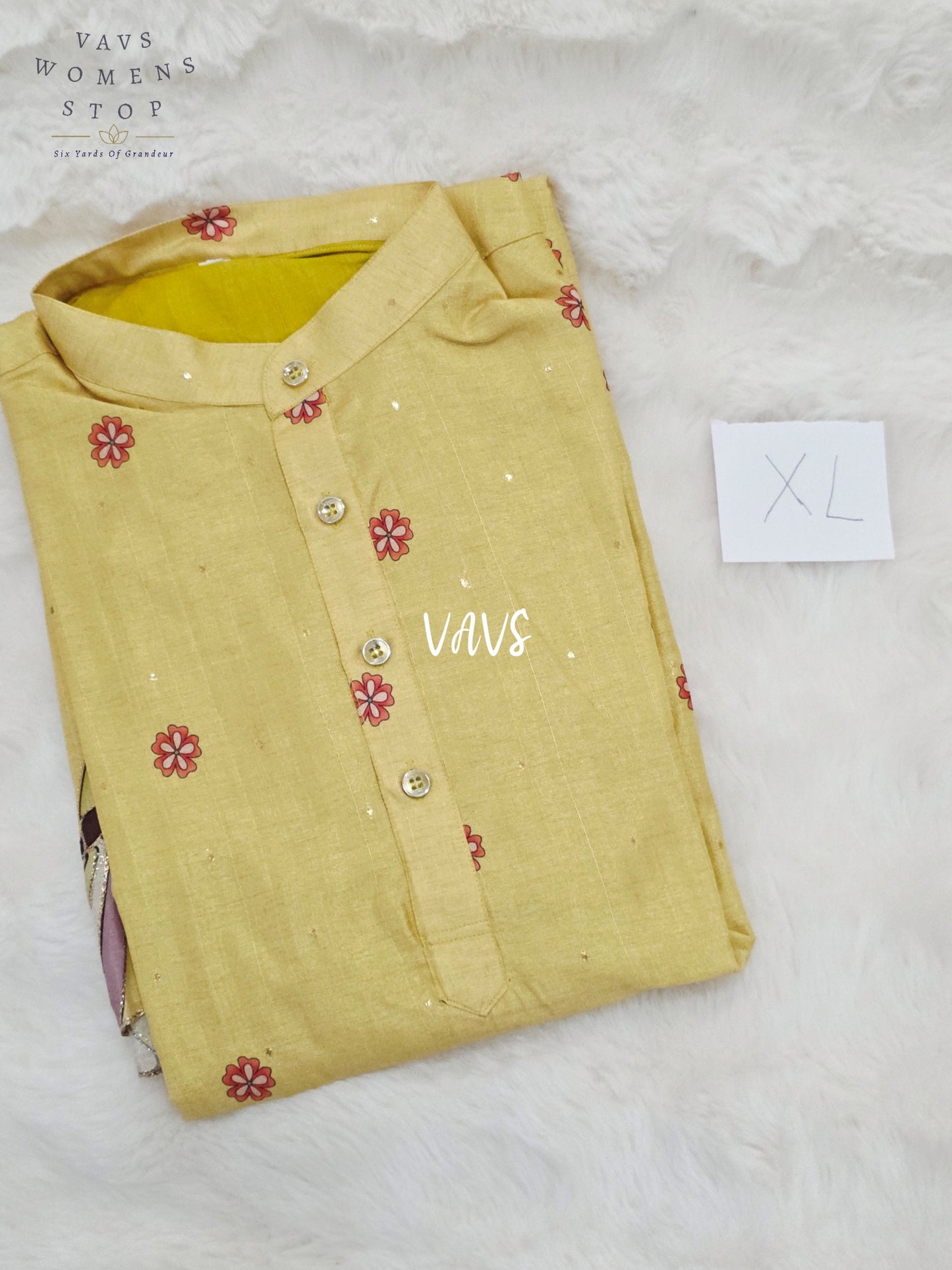 Golden Marigold Silk Floral & Bird Kalamkari Men’s Kurta – Size XL