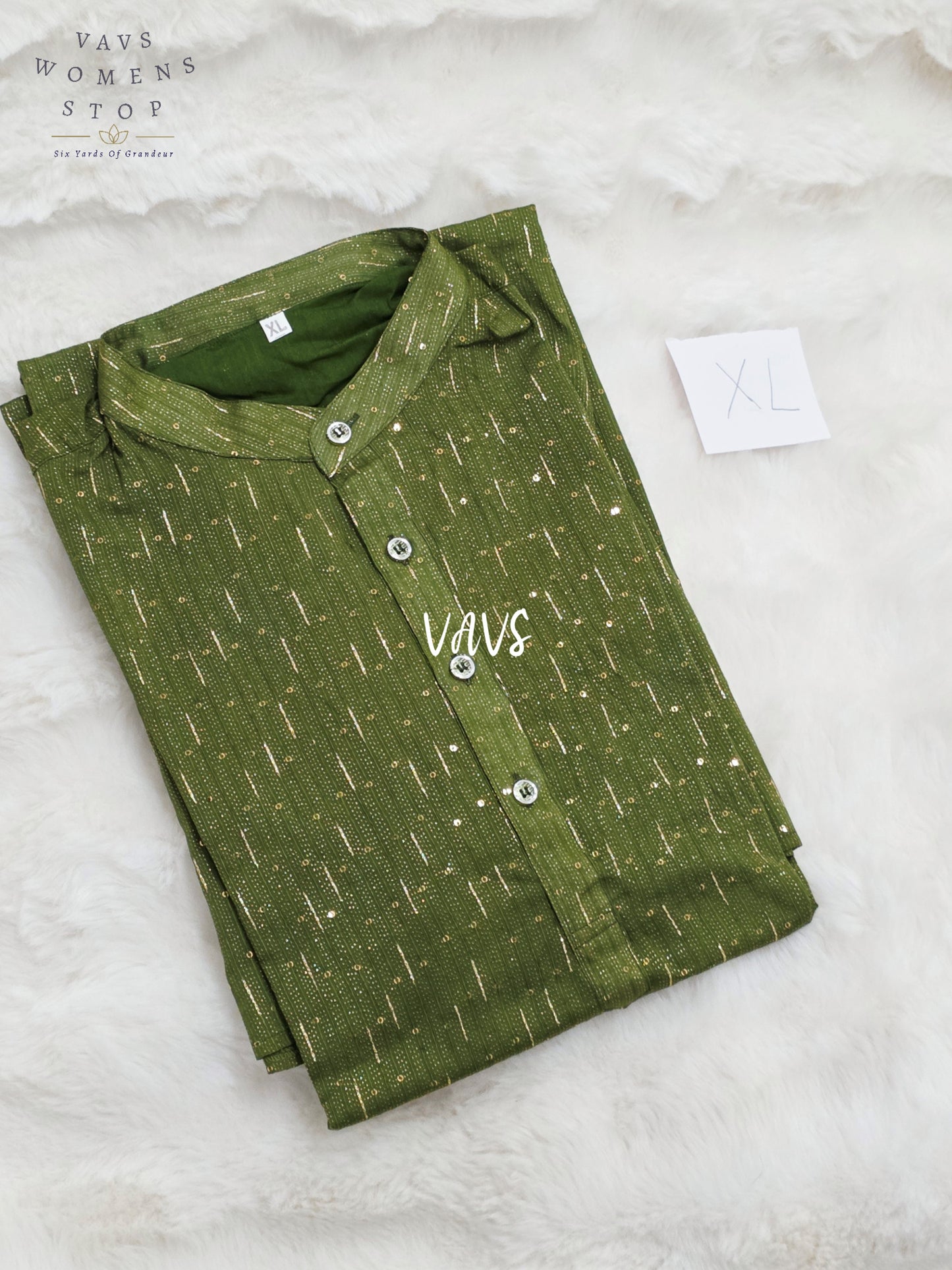 Olive Grove Green Soft Benarasi Silk Thin Zari Stripe Men’s Kurta – Size XL