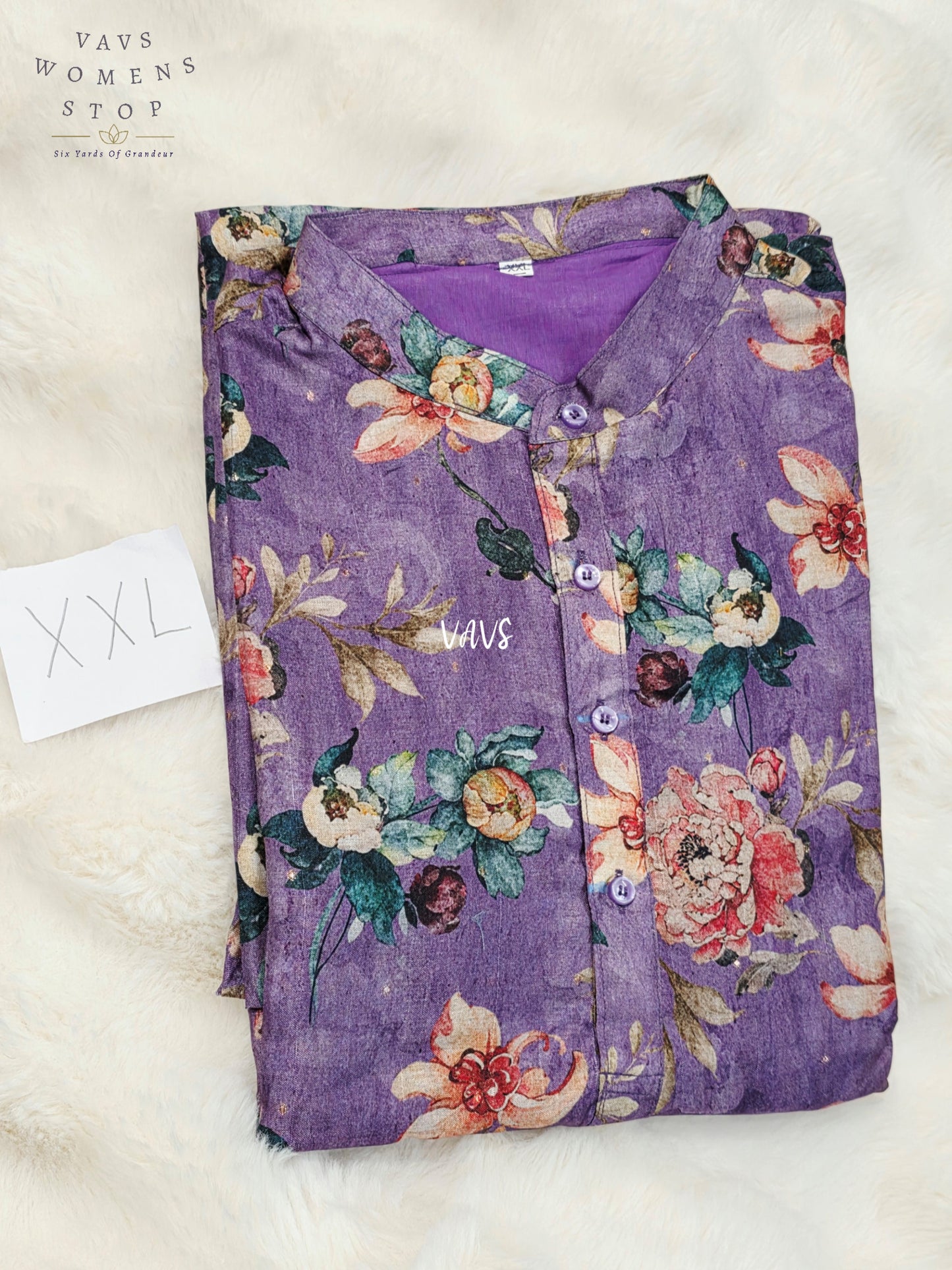 Men’s Dusty Amethyst Purple Tussar Silk Kalamkari Floral Kurta – XXL