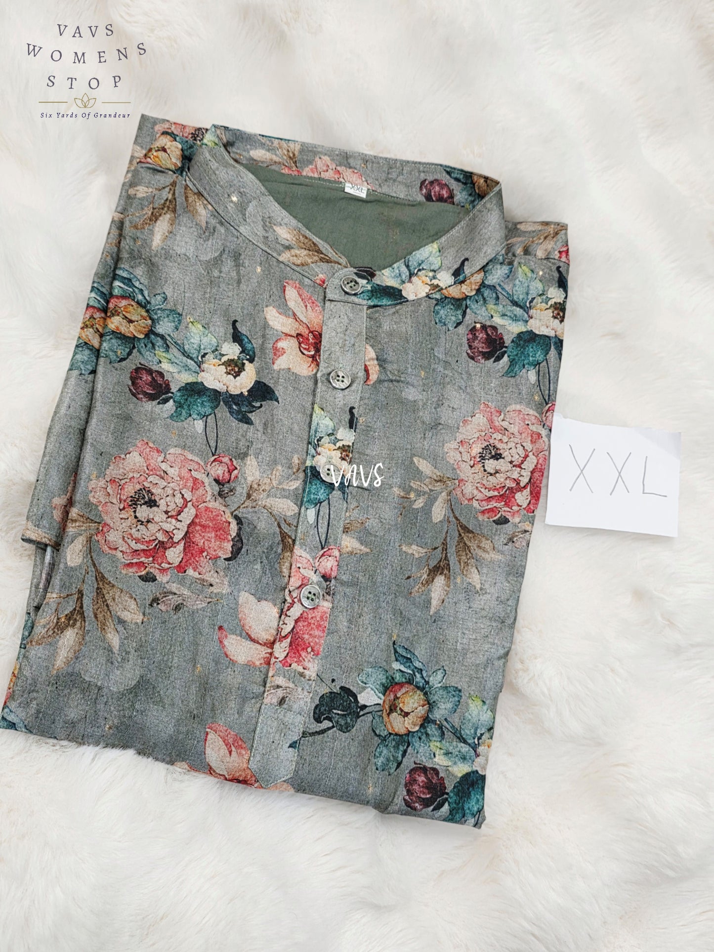 Men’s Muted Sage Green Tussar Silk Kalamkari Floral Kurta – XXL