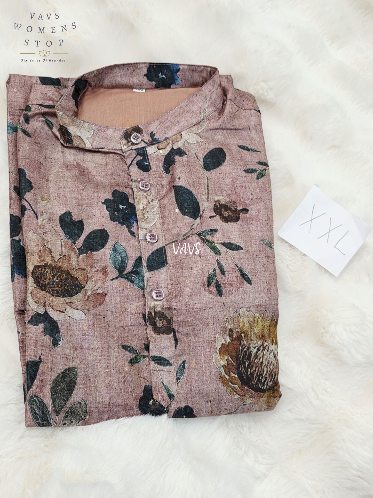 Men’s Antique Mauve Tussar Silk Kalamkari Botanical Kurta – XXL