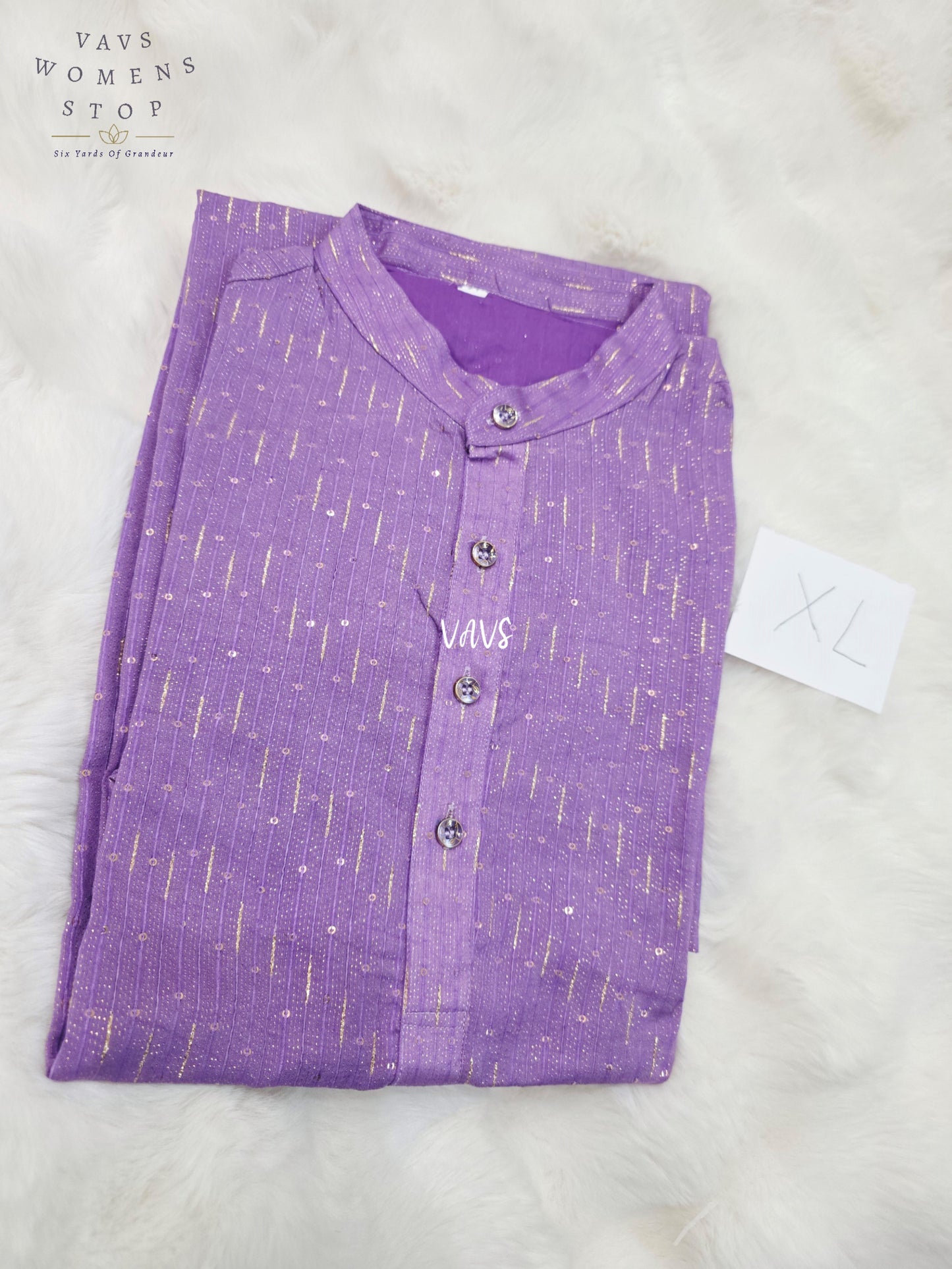Lilac Purple Soft Benarasi Silk Thin Zari Stripe Men’s Kurta – Size XL