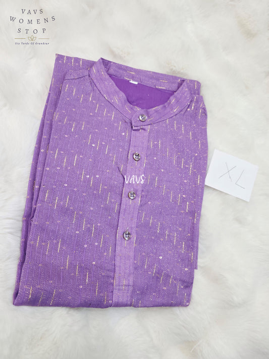 Lilac Purple Soft Benarasi Silk Thin Zari Stripe Men’s Kurta – Size XL