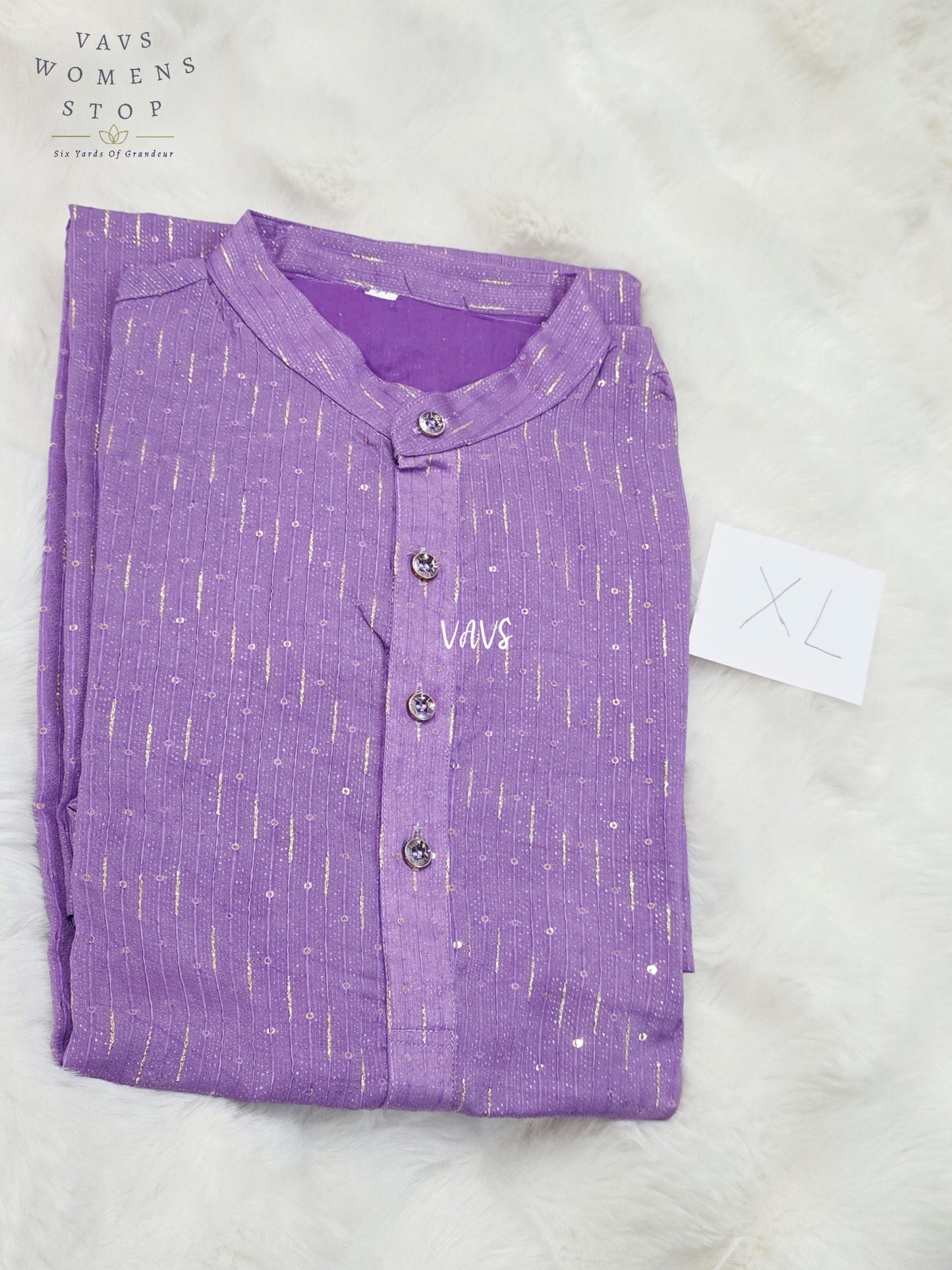 Lilac Purple Soft Benarasi Silk Thin Zari Stripe Men’s Kurta – Size XL