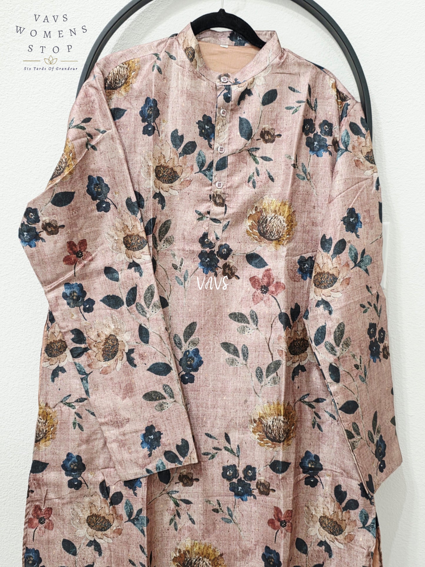 Men’s Antique Mauve Tussar Silk Kalamkari Botanical Kurta – XXL