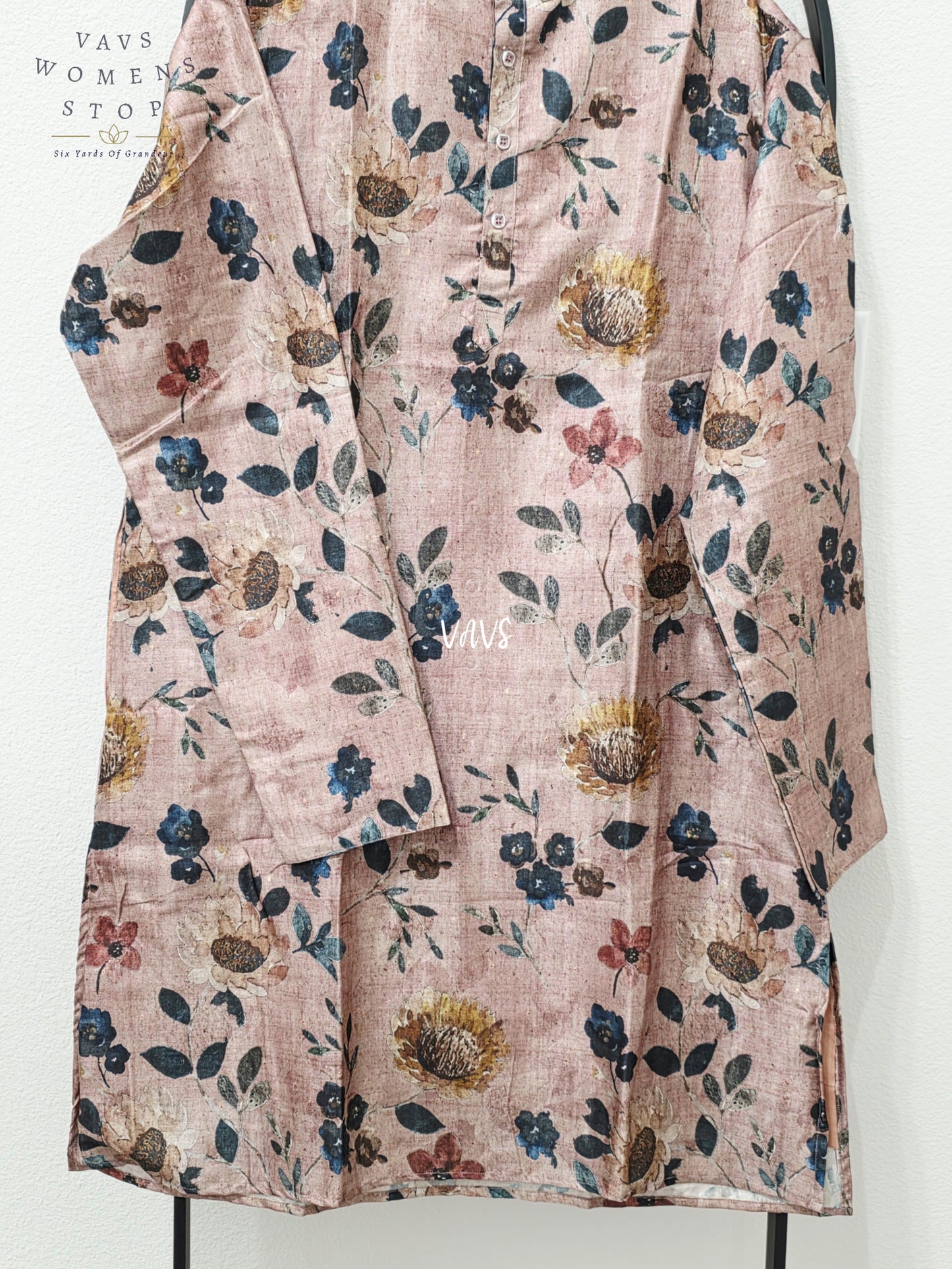 Men’s Antique Mauve Tussar Silk Kalamkari Botanical Kurta – XXL
