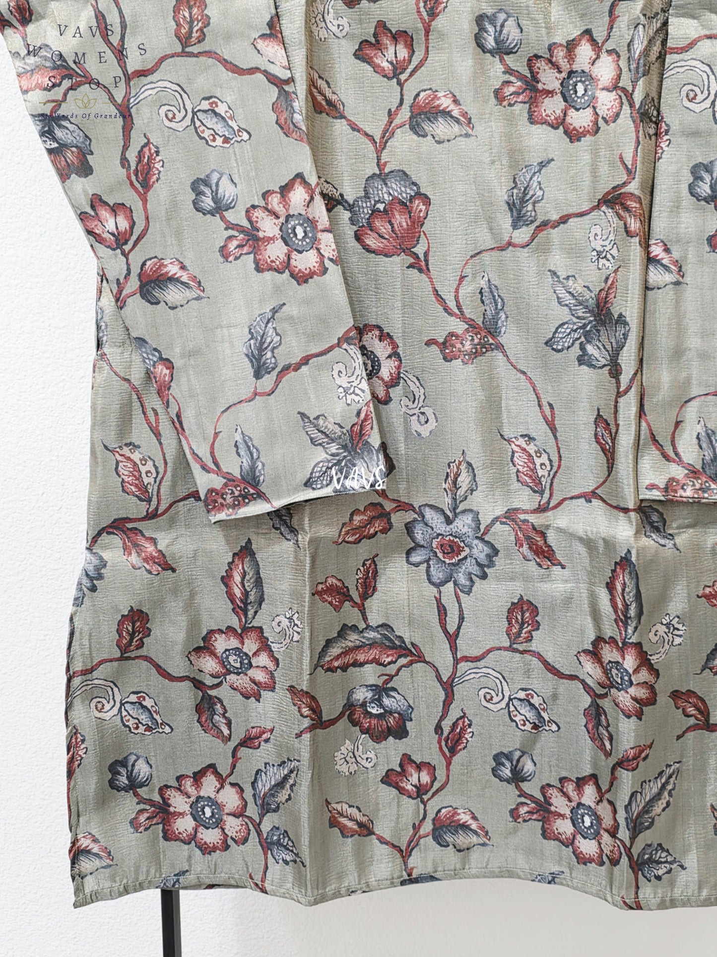 Men’s Sage Green Tissue Silk Kalamkari Floral Kurta – XXL
