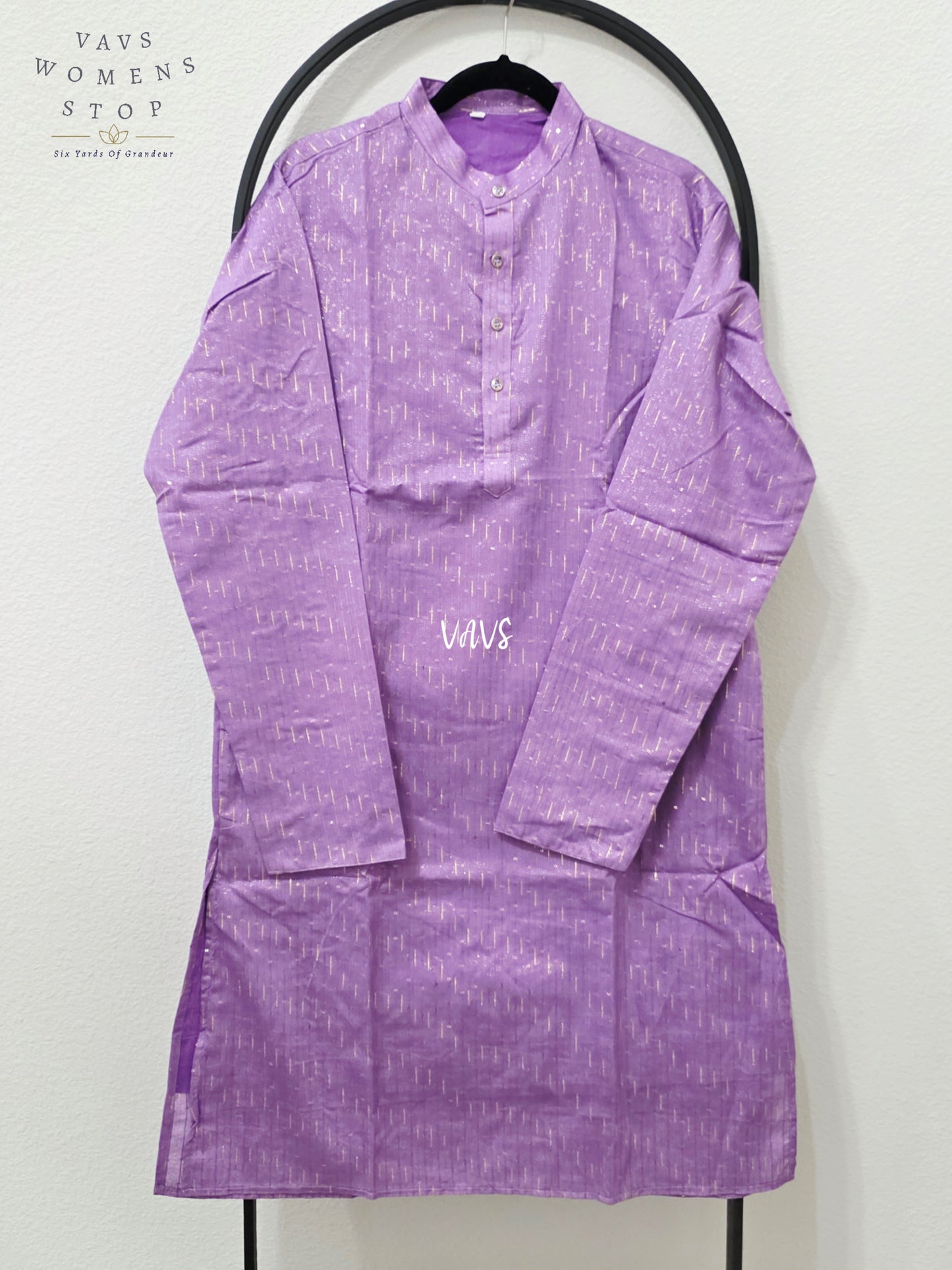 Lilac Purple Soft Benarasi Silk Thin Zari Stripe Men’s Kurta – Size XL