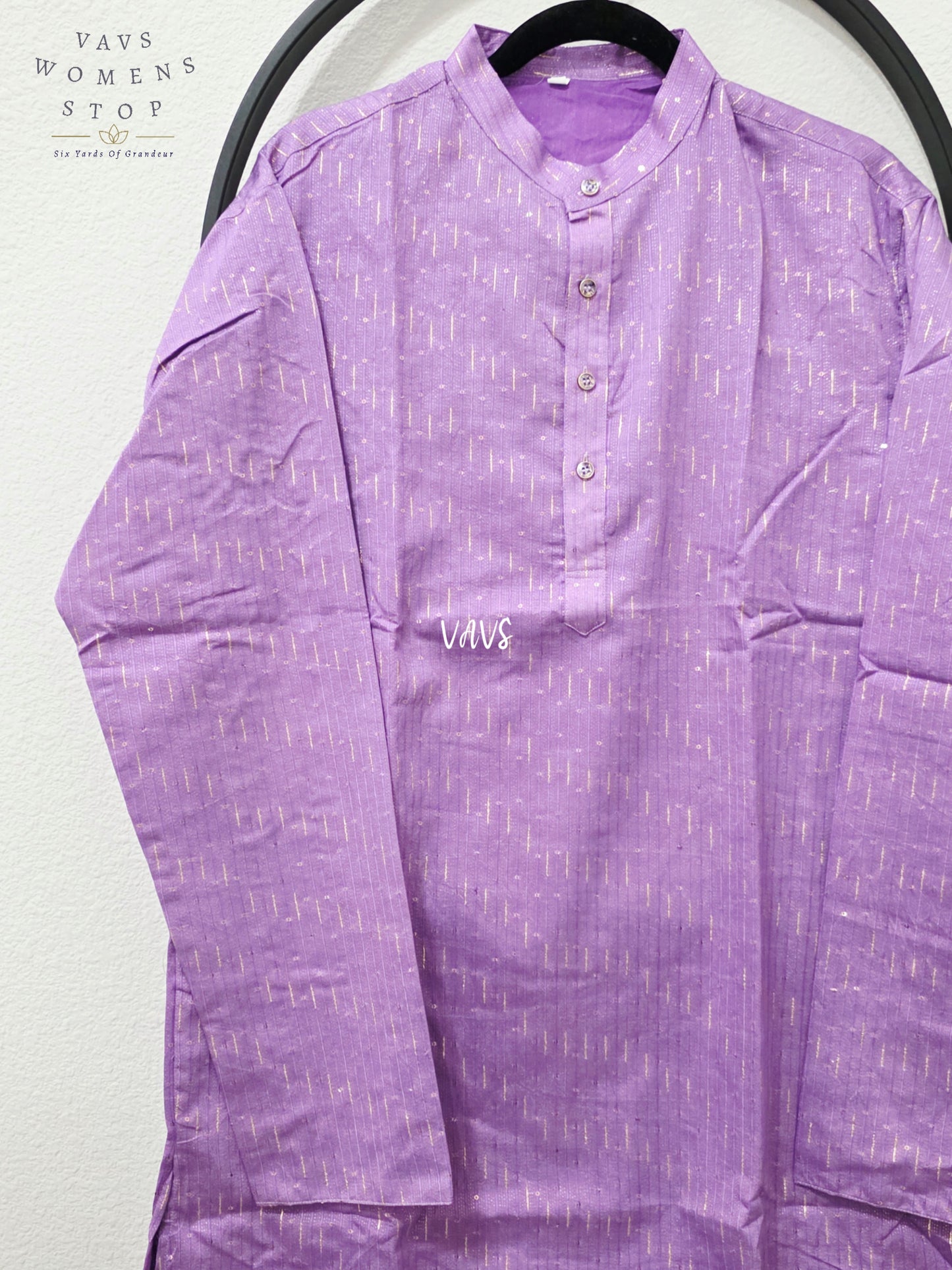 Lilac Purple Soft Benarasi Silk Thin Zari Stripe Men’s Kurta – Size XL