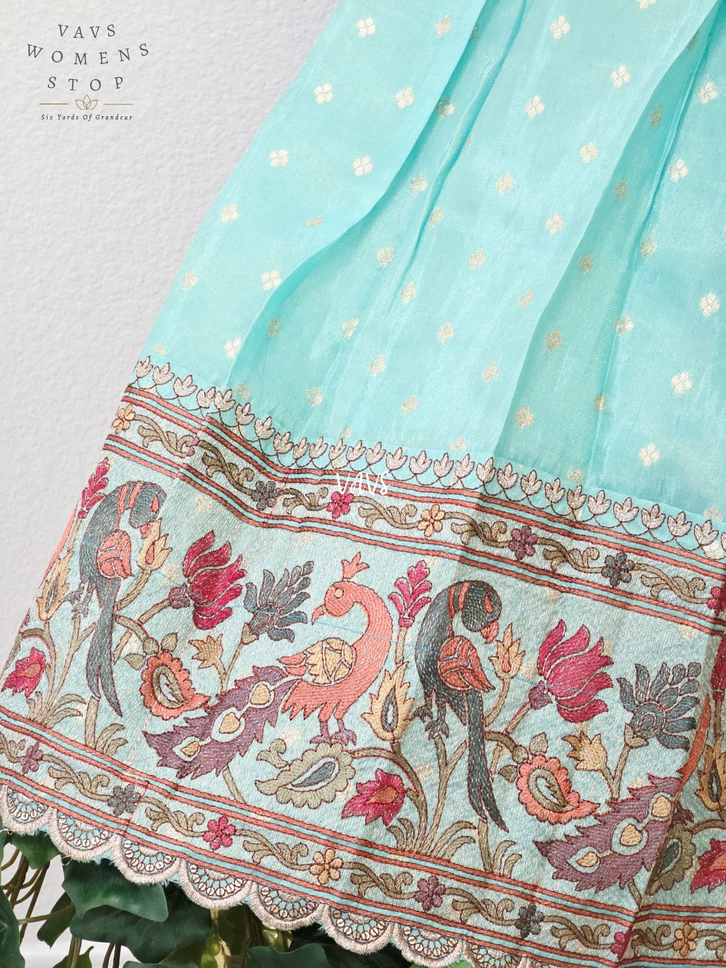 Aqua Mist Munga Crepe Tissue Silk Half Saree with Orange Dupatta | 34-40