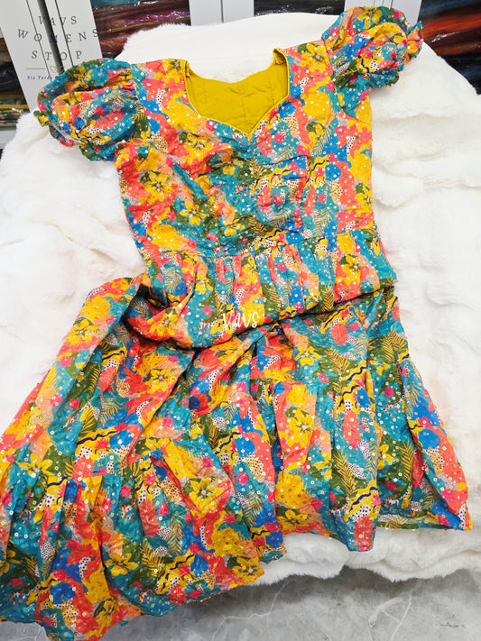 Jewel Teal Multicolor Chinon Silk Abstract Sequin Frock – Women’s XL