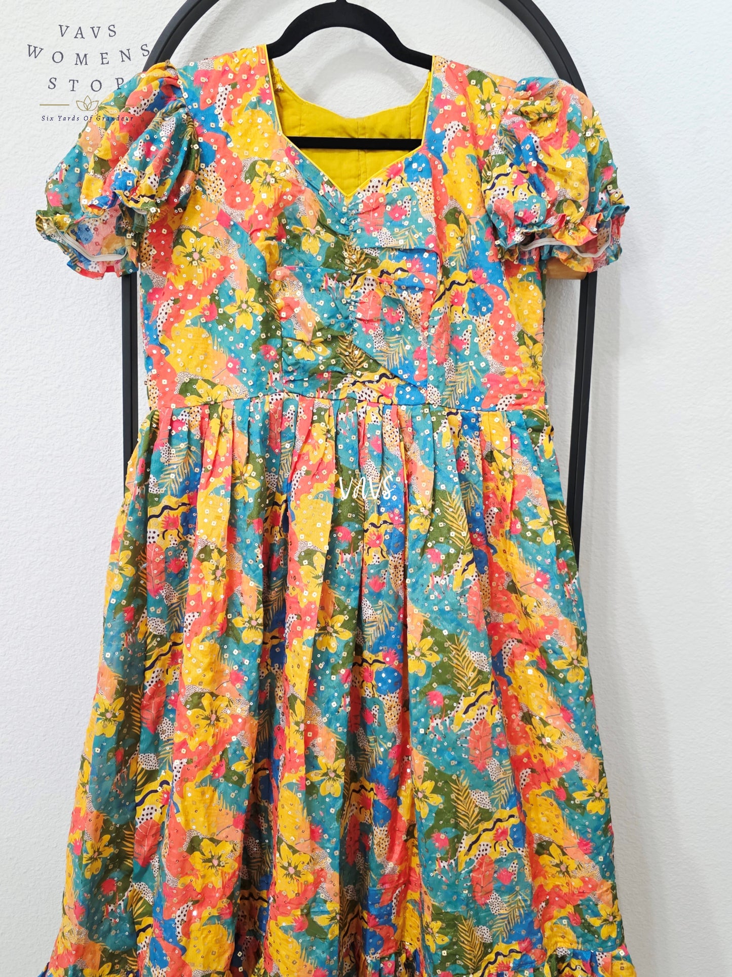 Jewel Teal Multicolor Chinon Silk Abstract Sequin Frock – Women’s XL