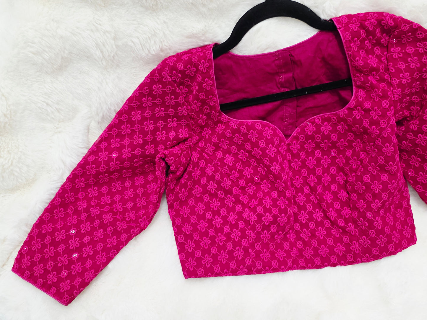 Royal Rani Pink Georgette Floral Embroidered Blouse | Size 36–42