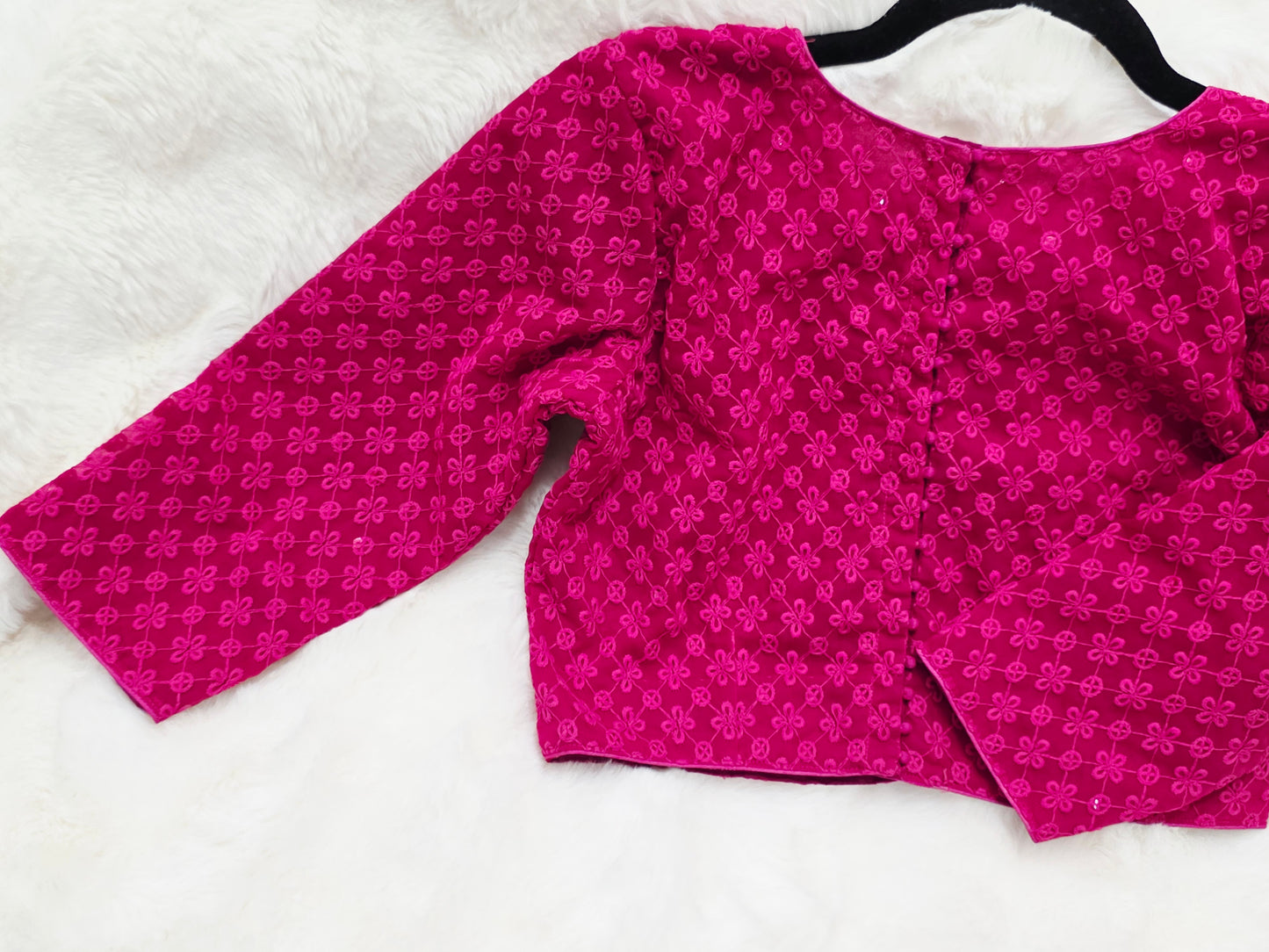 Royal Rani Pink Georgette Floral Embroidered Blouse | Size 36–42